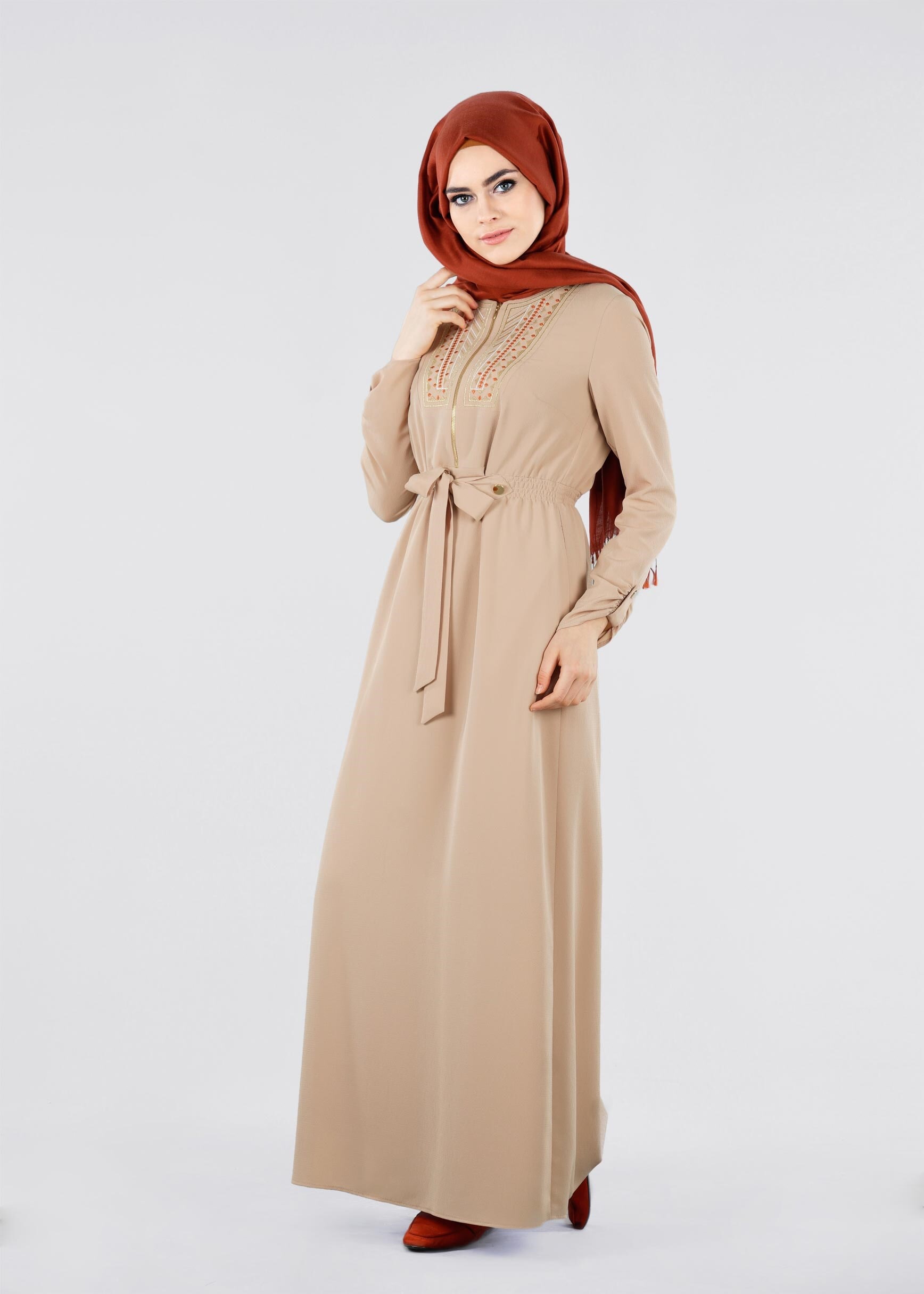 Tesettür giyim BEJ 4199 SHERATON ELBİSE 38/44 TEK40