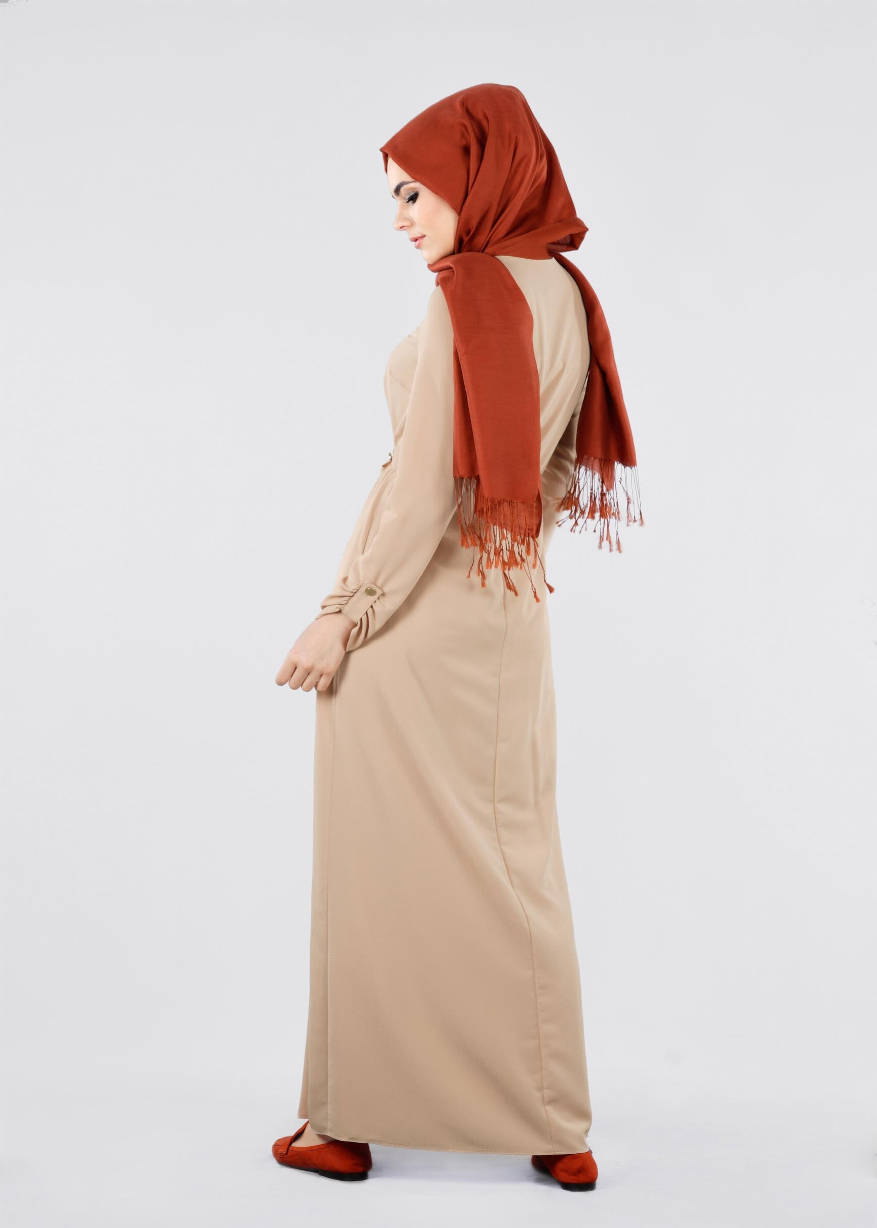 Tesettür giyim BEJ 4199 SHERATON ELBİSE 38/44 TEK40