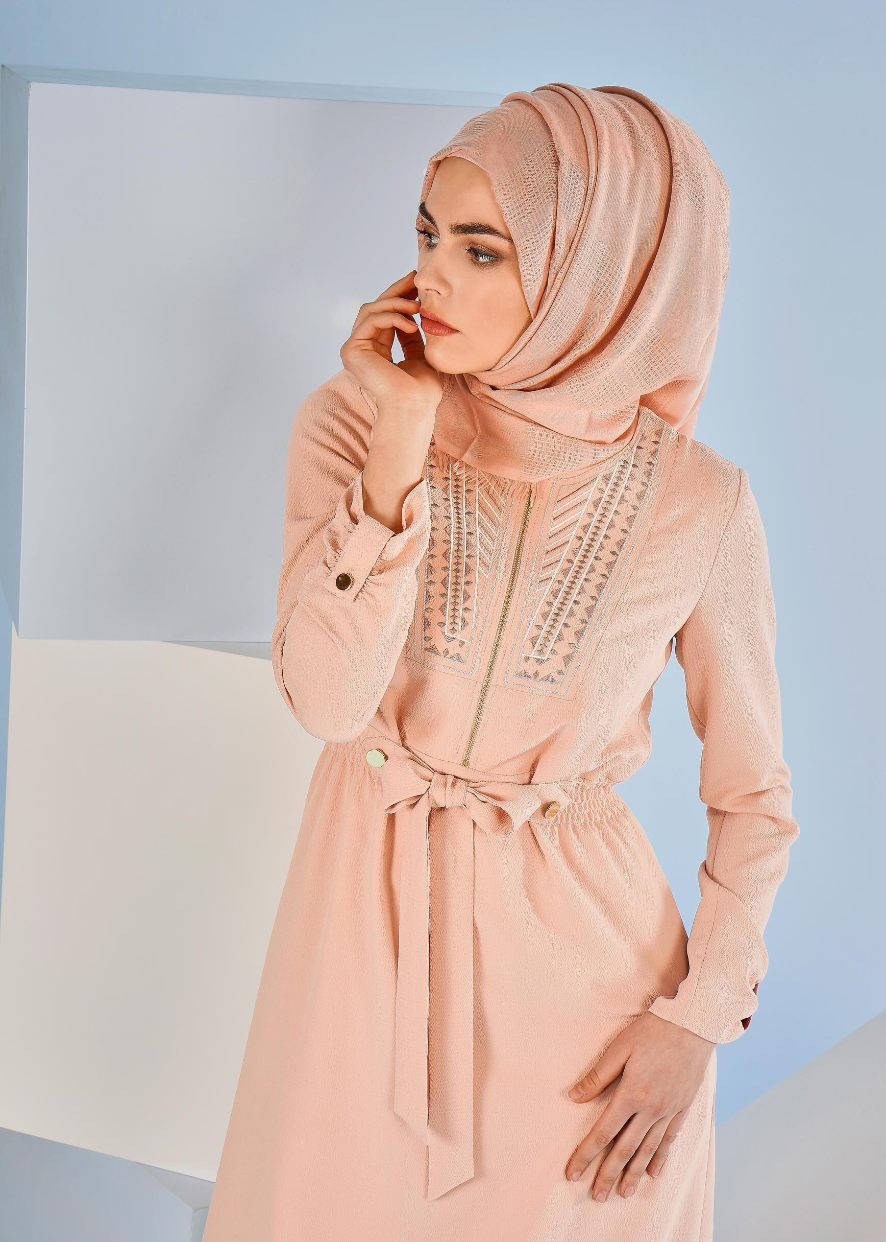 Tesettür giyim PUDRA 4199 SHERATON ELBİSE 38/44 TEK40