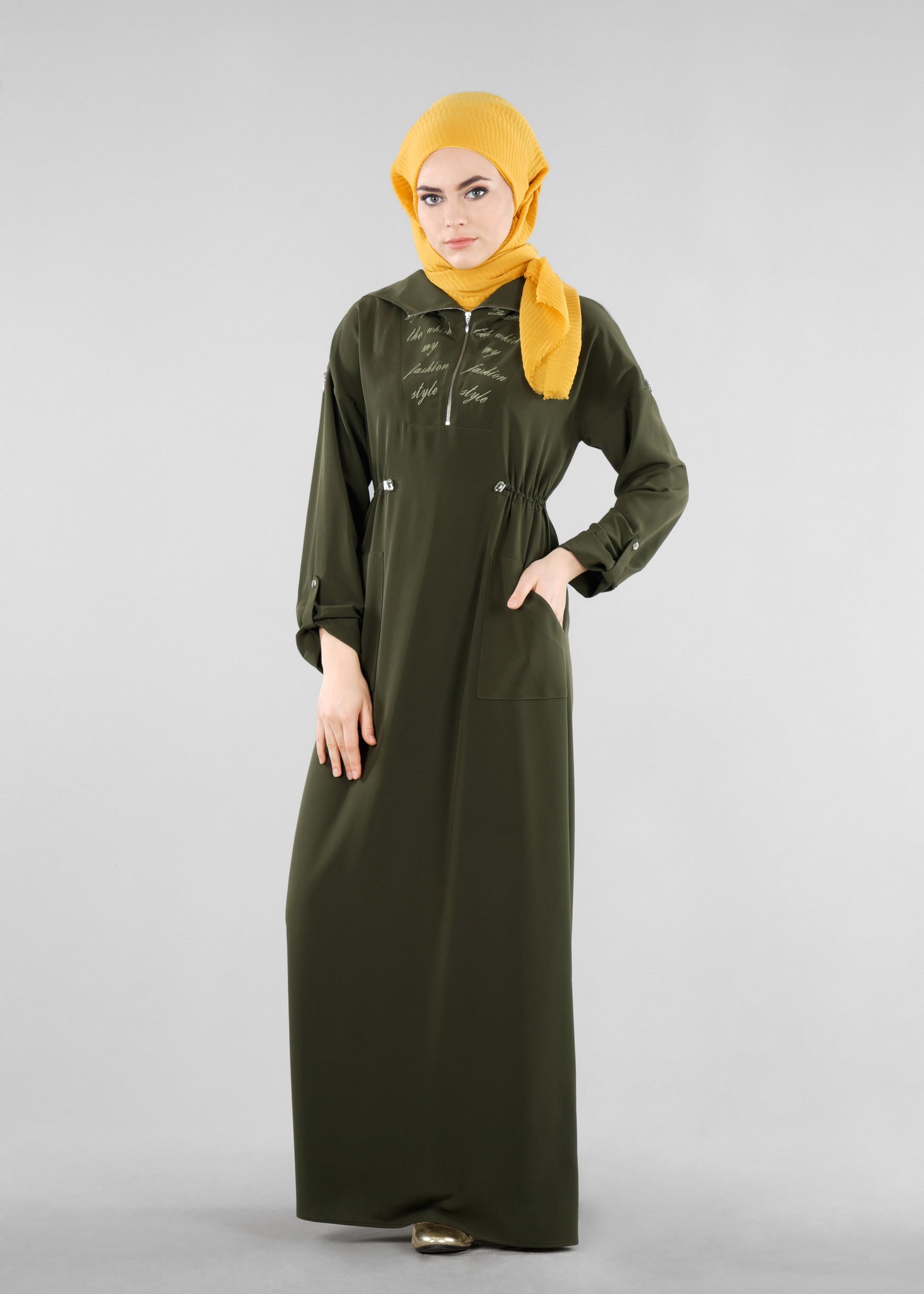 Tesettür giyim HAKİ 4200 CRİSS TESETTÜR ELBİSE 36/44(38-40) TEK42