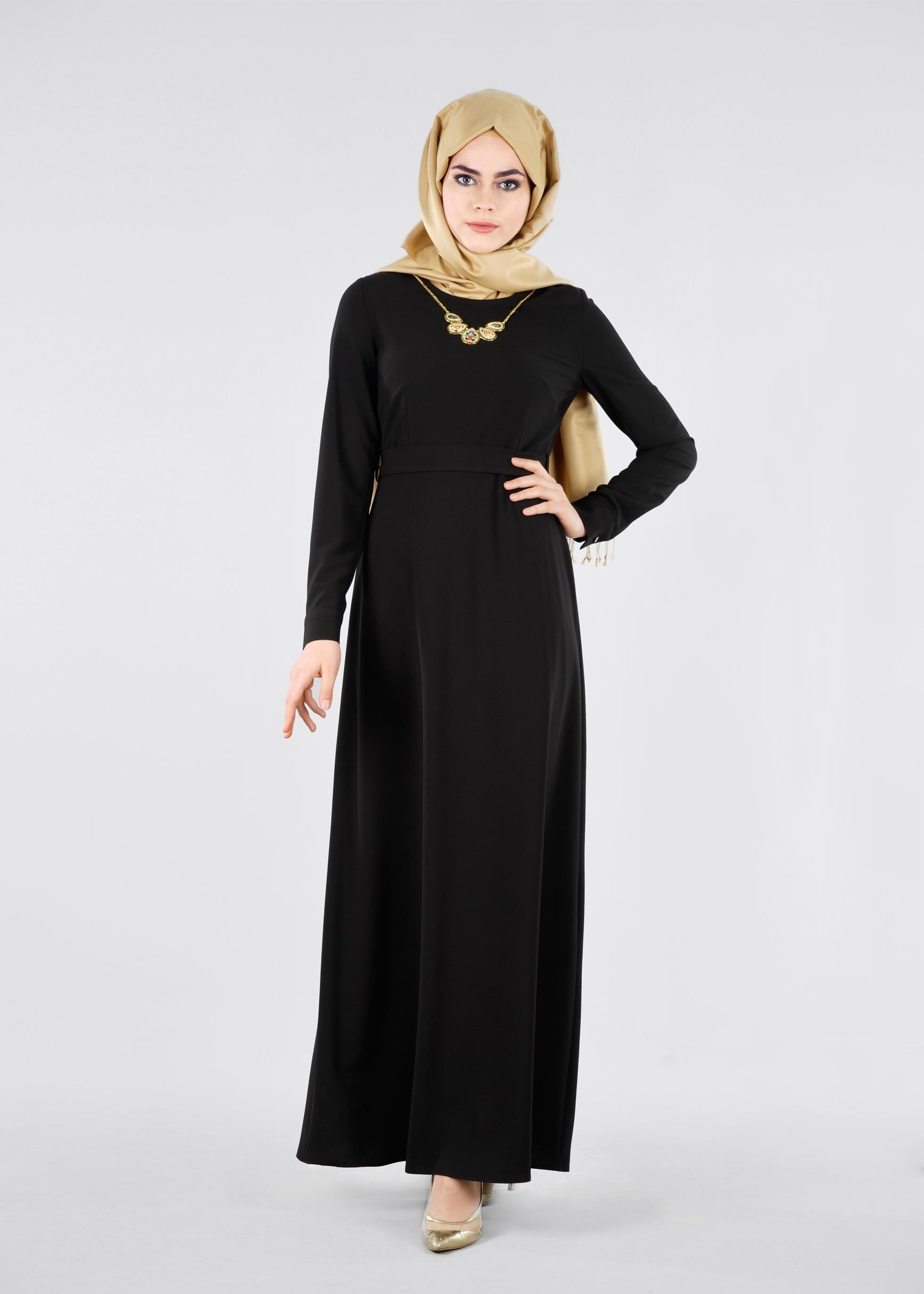 Tesettür giyim SİYAH 4231 CAMİLA 6385 TESETTÜR ELBİSE 38/46 TEK40