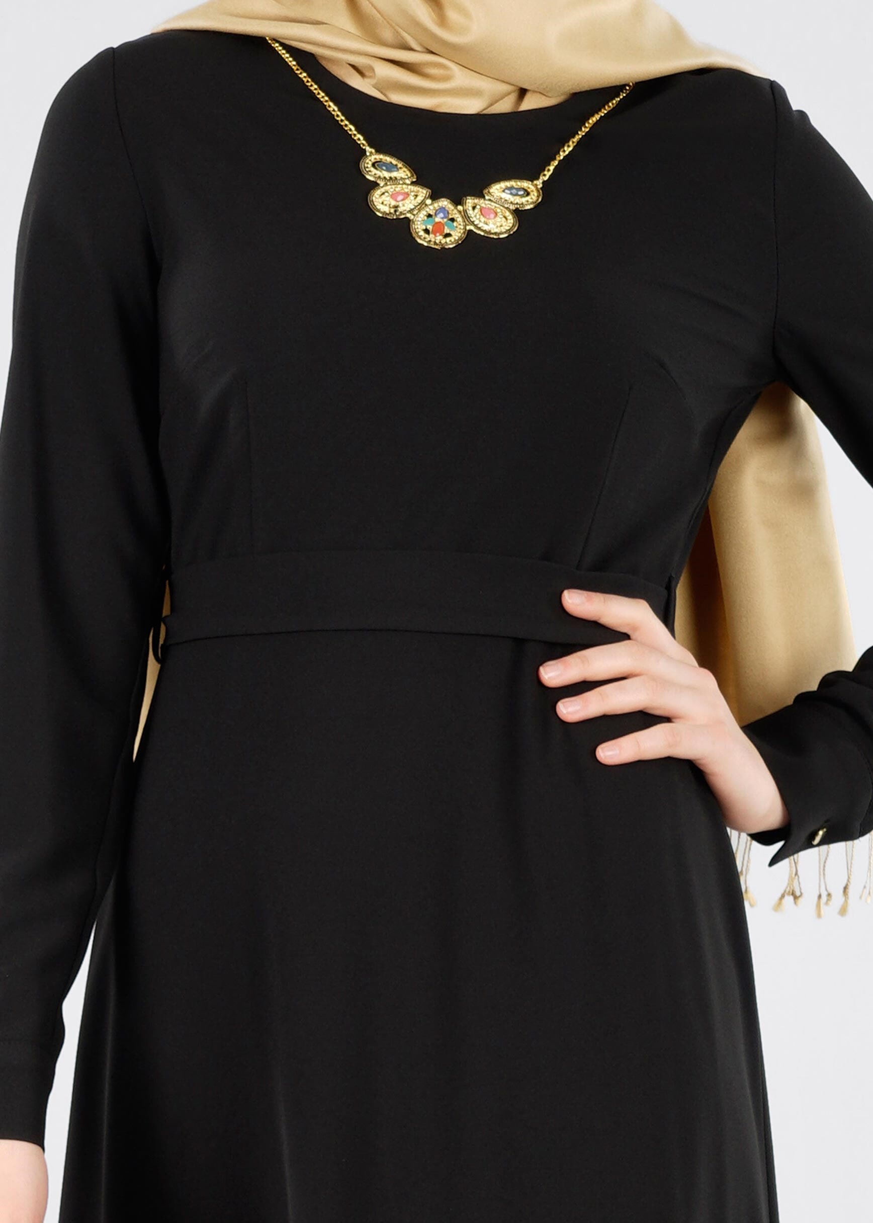 Tesettür giyim SİYAH 4231 CAMİLA 6385 TESETTÜR ELBİSE 38/46 TEK40