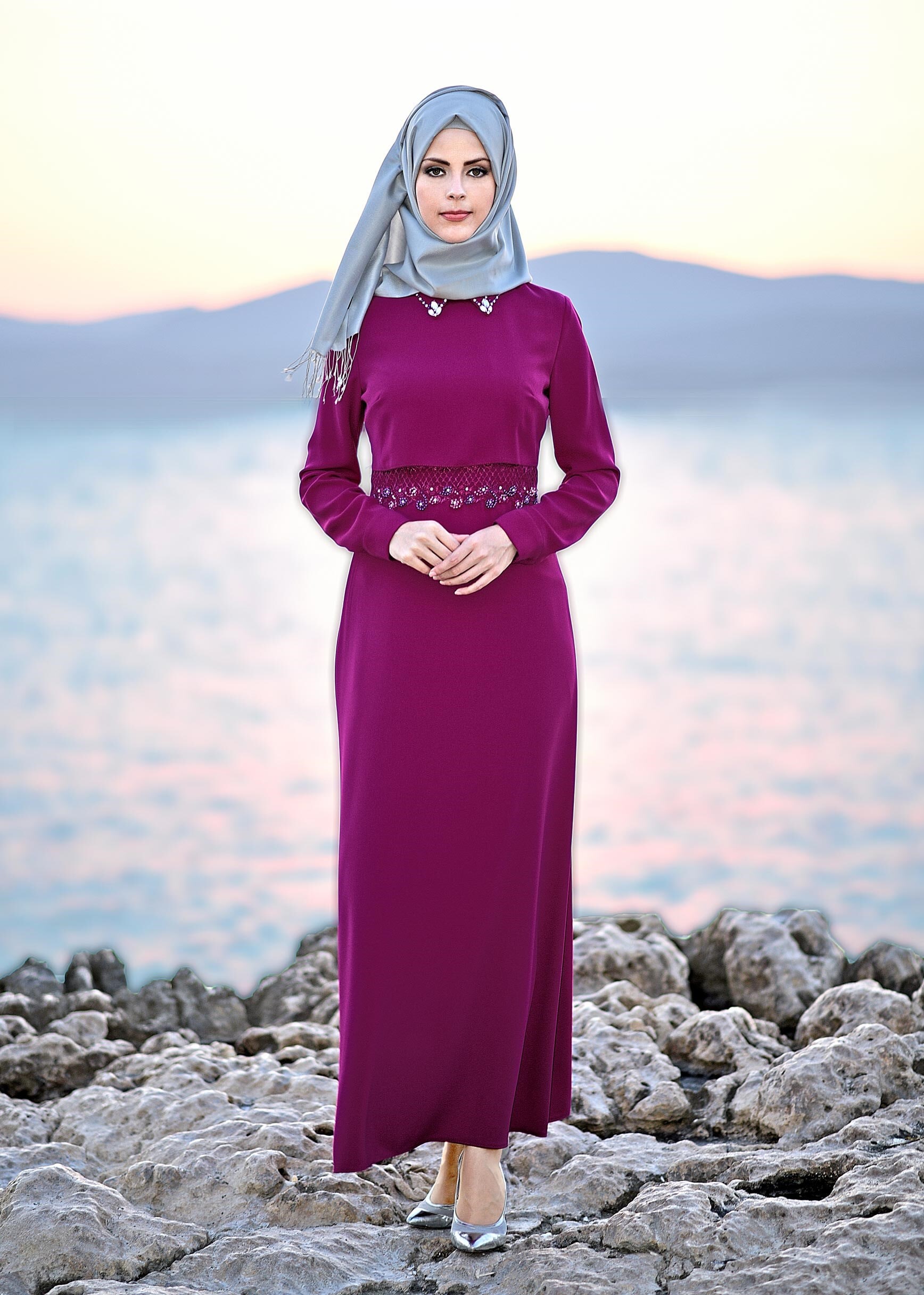 Tesettür giyim MOR 4250 MARAL 5985 ELBİSE 38/46 TEK40-38