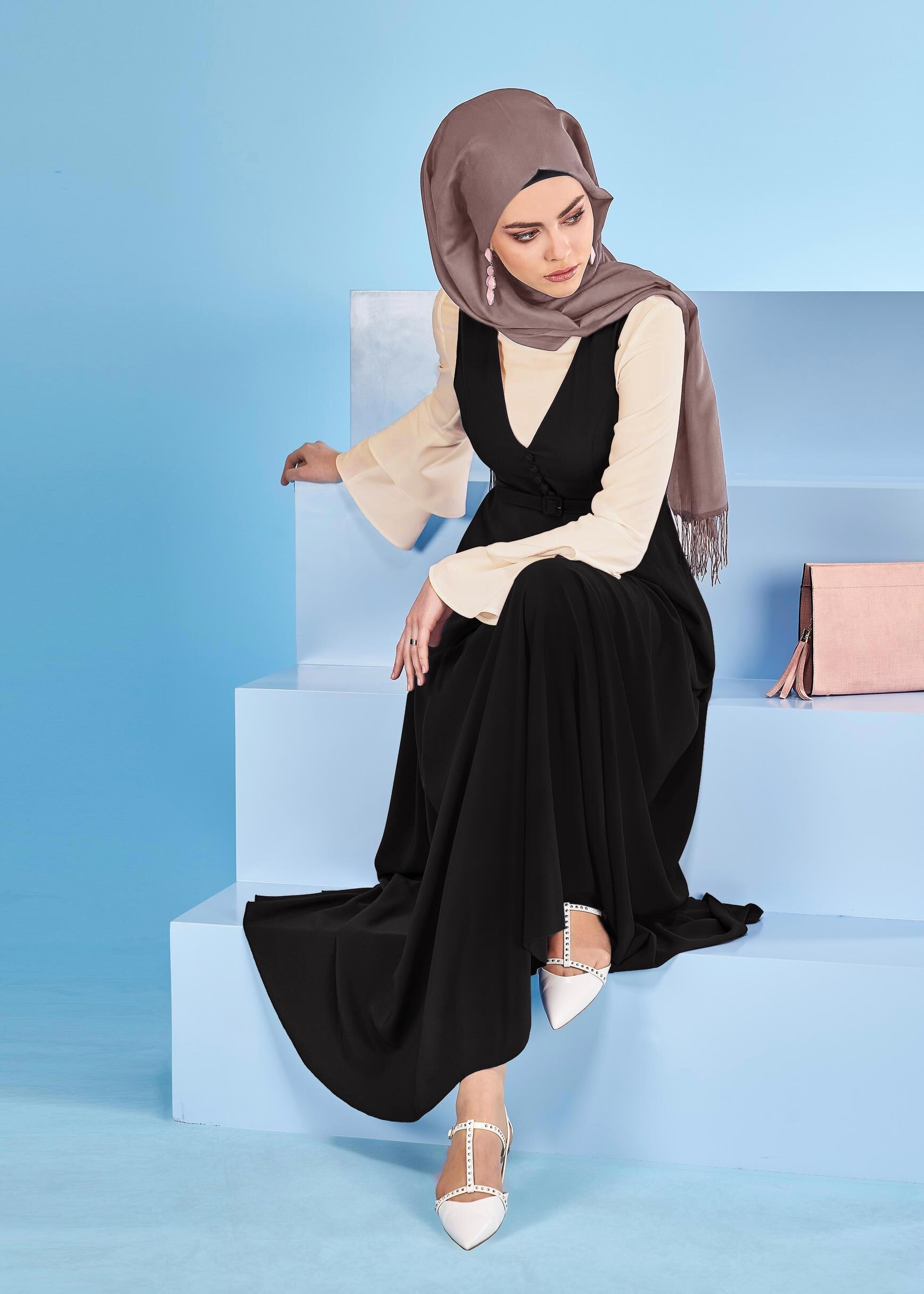 Tesettür giyim SİYAH 4252 CRİSS 2&prime;Lİ ELBİSE 38/44(38-40) TEK36