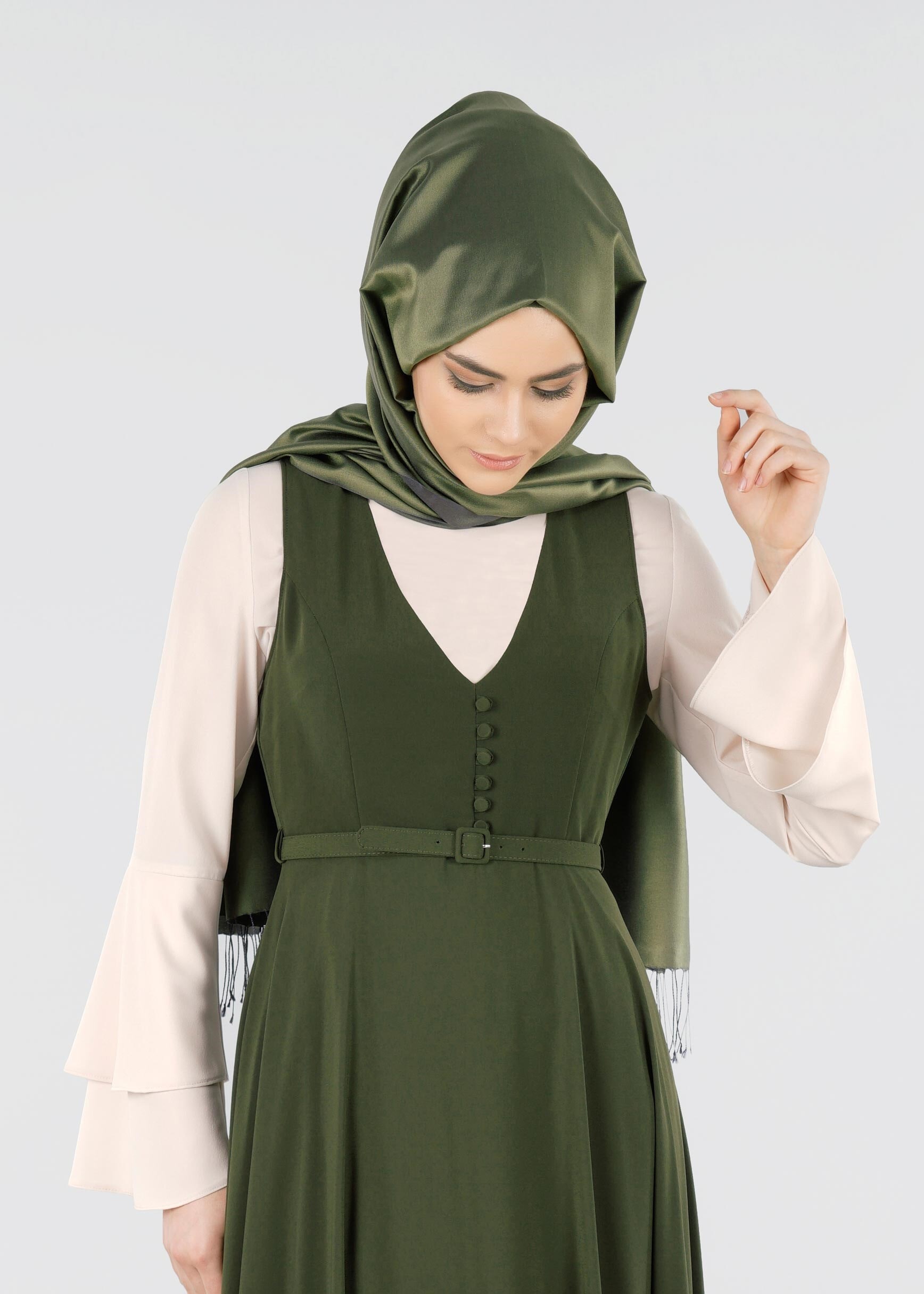 Tesettür giyim HAKİ 4252 CRİSS 2&prime;Lİ ELBİSE 38/44(38-40) TEK36