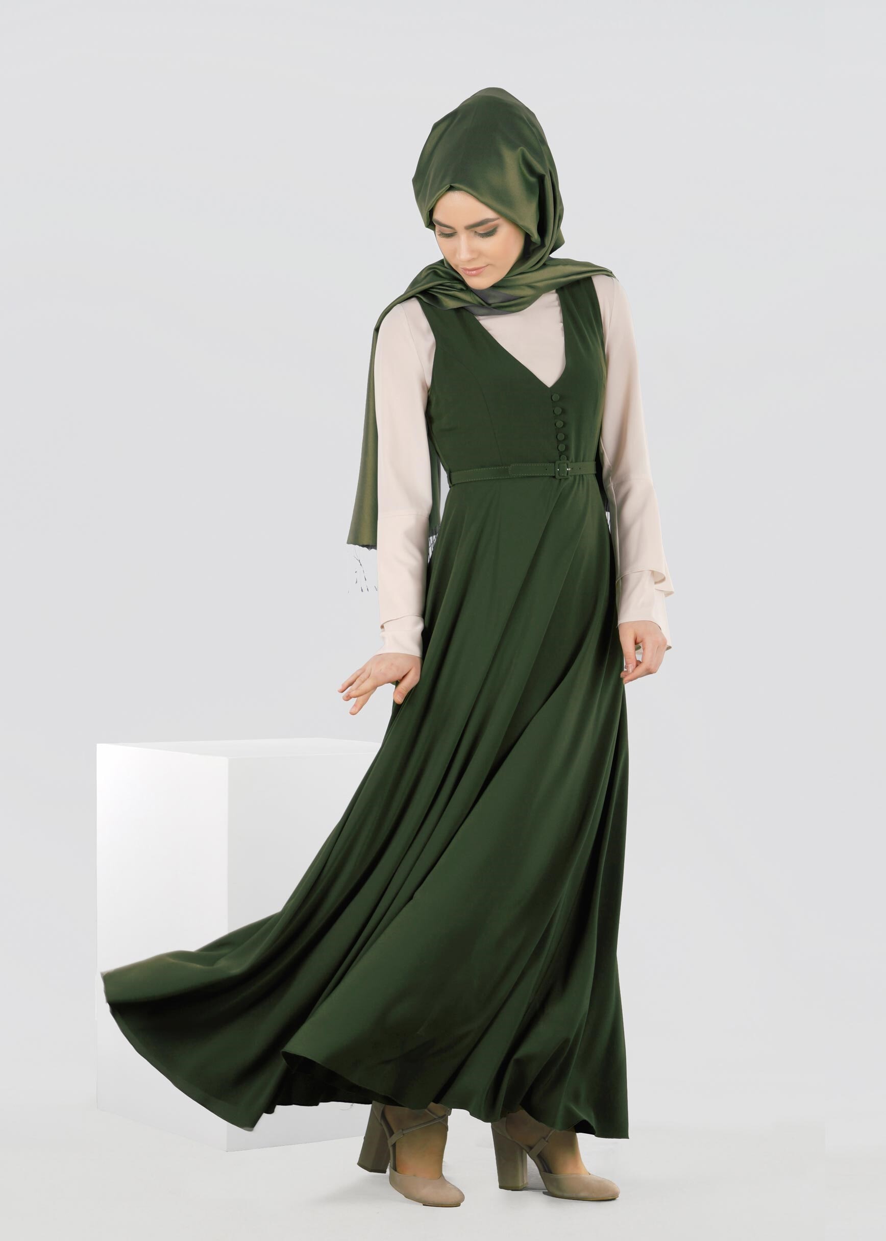 Tesettür giyim HAKİ 4252 CRİSS 2&prime;Lİ ELBİSE 38/44(38-40) TEK36