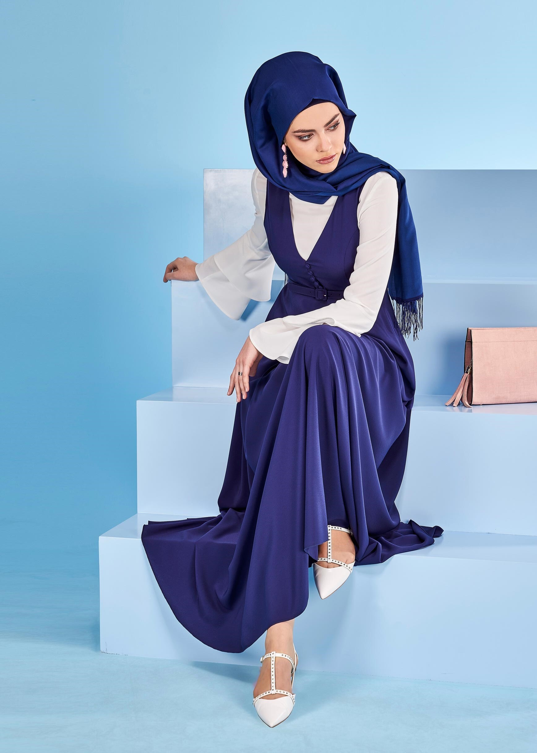 Tesettür giyim LACİVERT 4252 CRİSS 2&prime;Lİ ELBİSE 38/44(38-40) TEK36