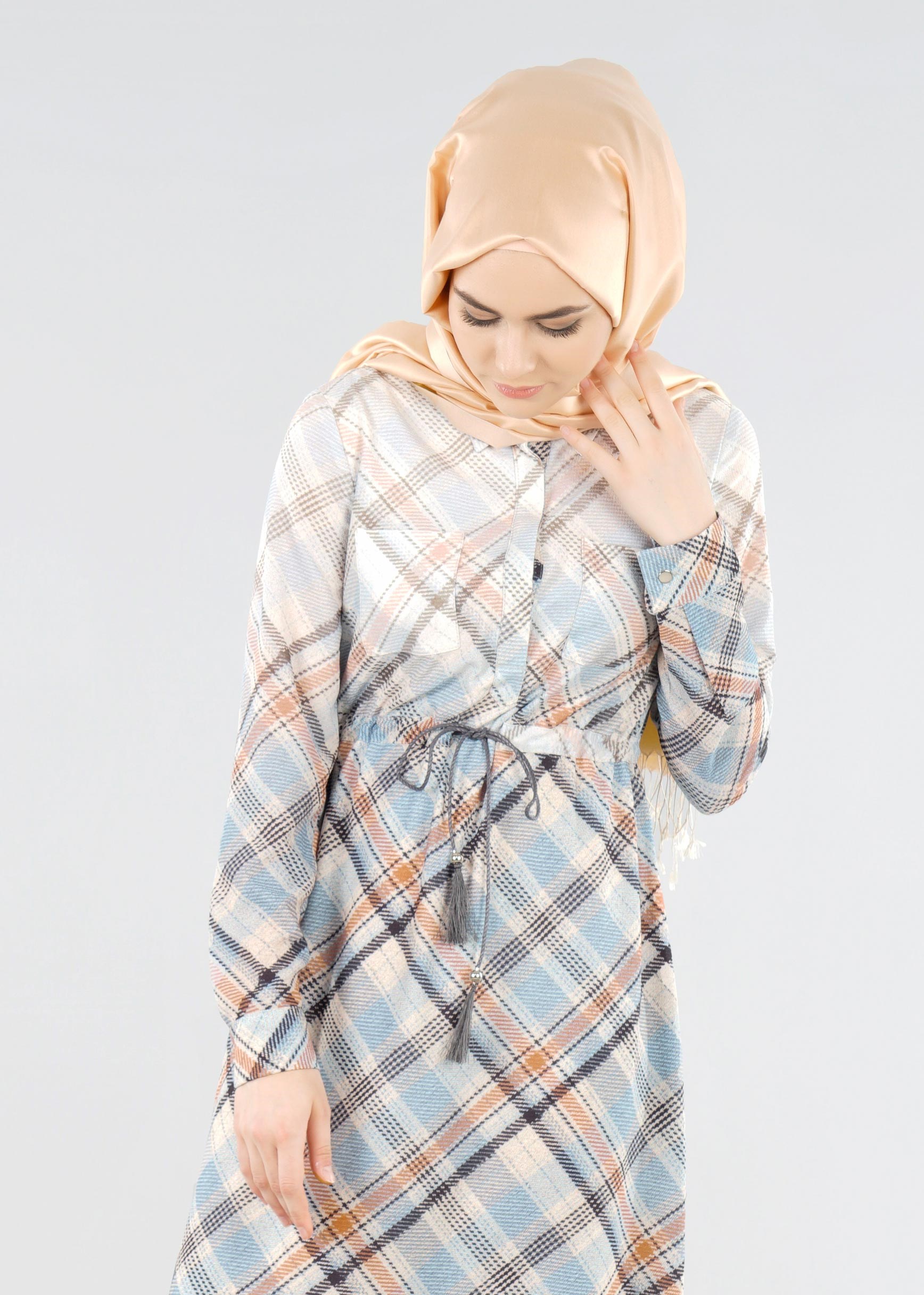 Tesettür giyim MAVİ 4253 KOBE 301026 TESETTÜR ELBİSE 38/44