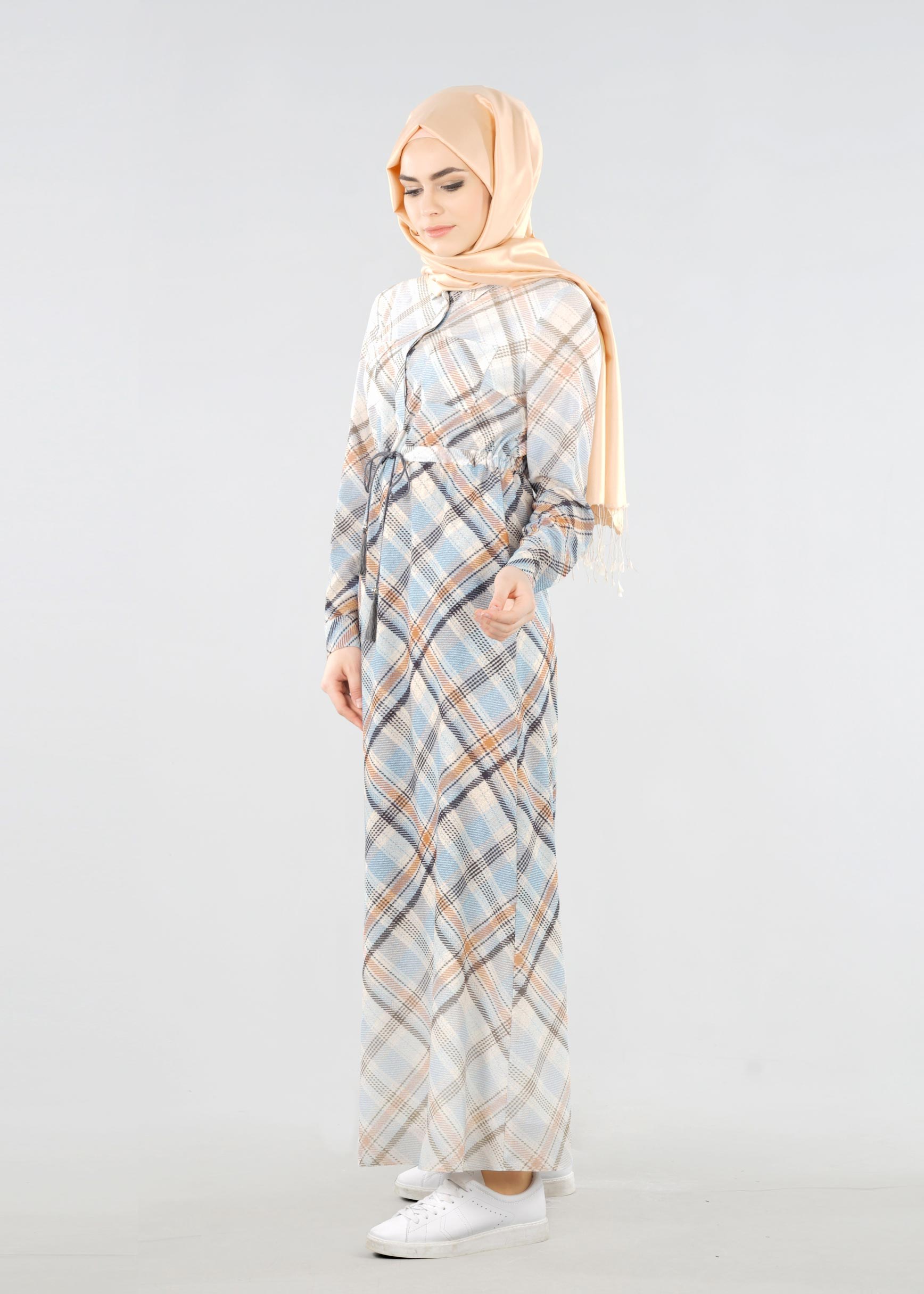 Tesettür giyim MAVİ 4253 KOBE 301026 TESETTÜR ELBİSE 38/44