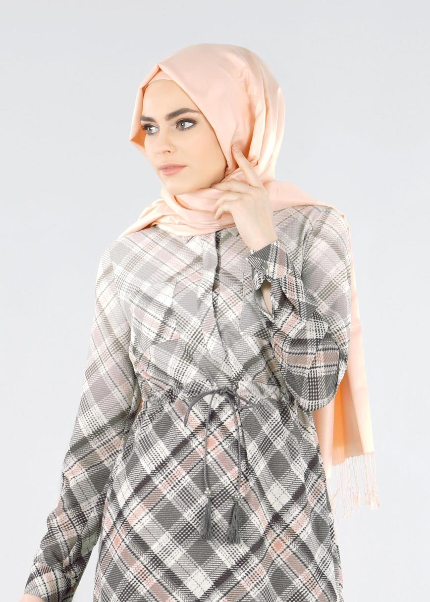 Tesettür giyim GRİ 4253 KOBE 301026 TESETTÜR ELBİSE 38/44