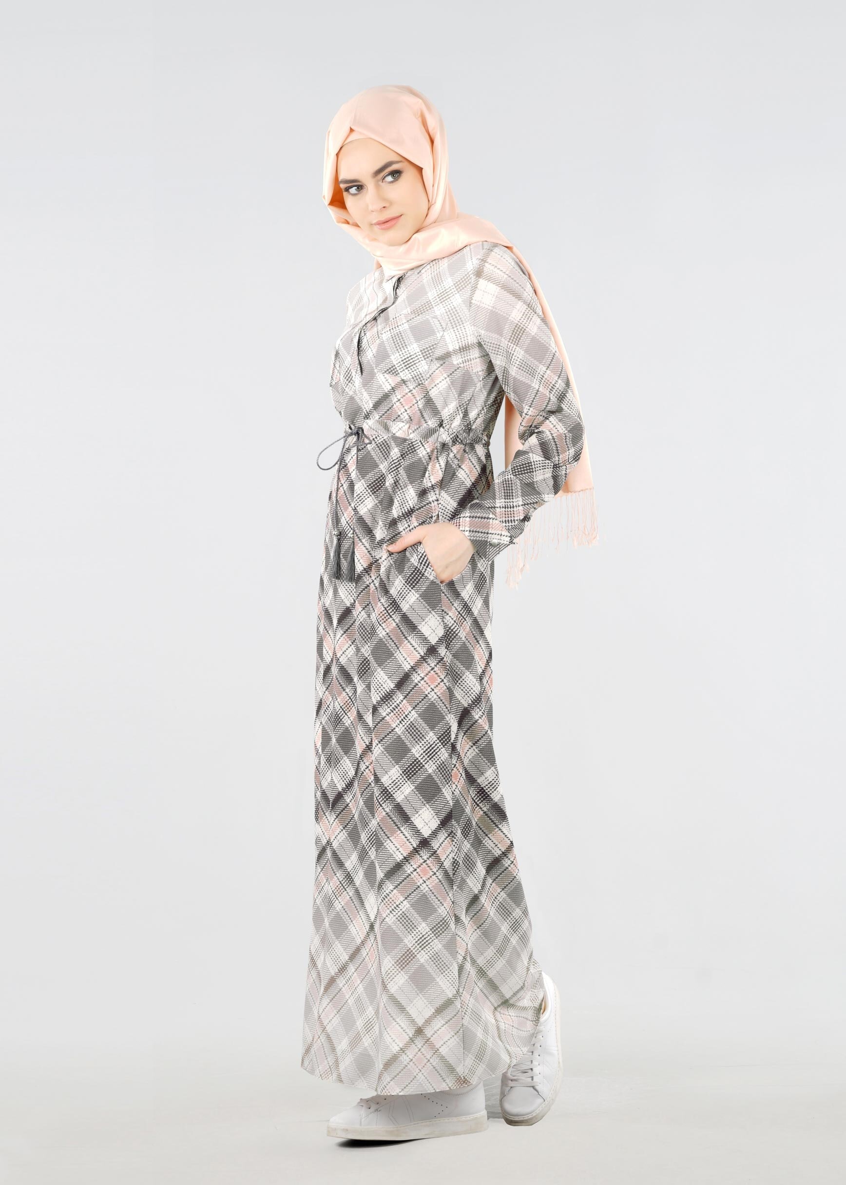 Tesettür giyim GRİ 4253 KOBE 301026 TESETTÜR ELBİSE 38/44