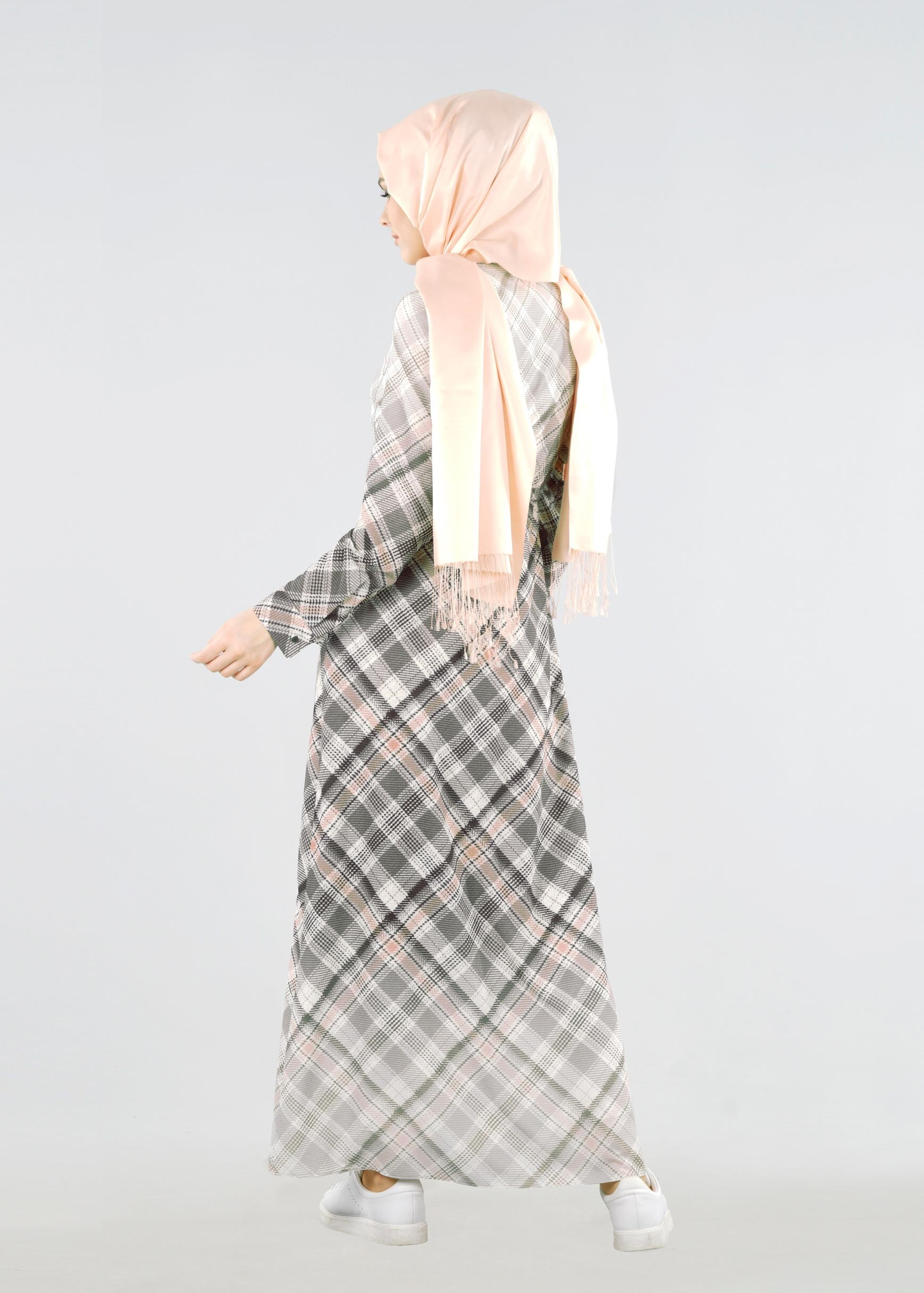 Tesettür giyim GRİ 4253 KOBE 301026 TESETTÜR ELBİSE 38/44