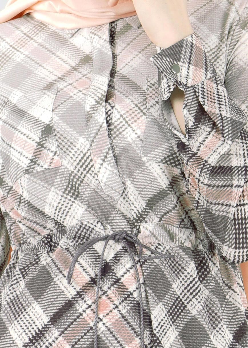 Tesettür giyim GRİ 4253 KOBE 301026 TESETTÜR ELBİSE 38/44