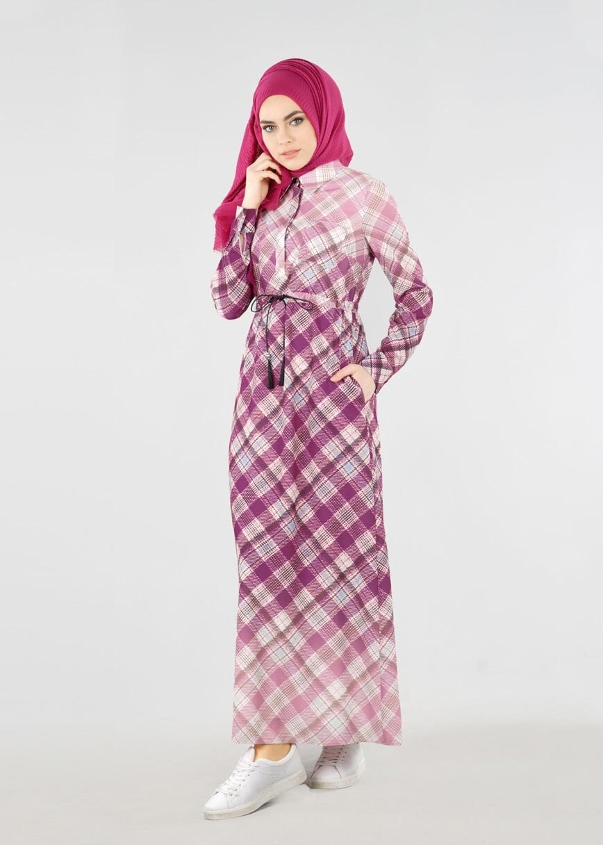 Tesettür giyim FUŞYA 4253 KOBE 301026 TESETTÜR ELBİSE 38/44