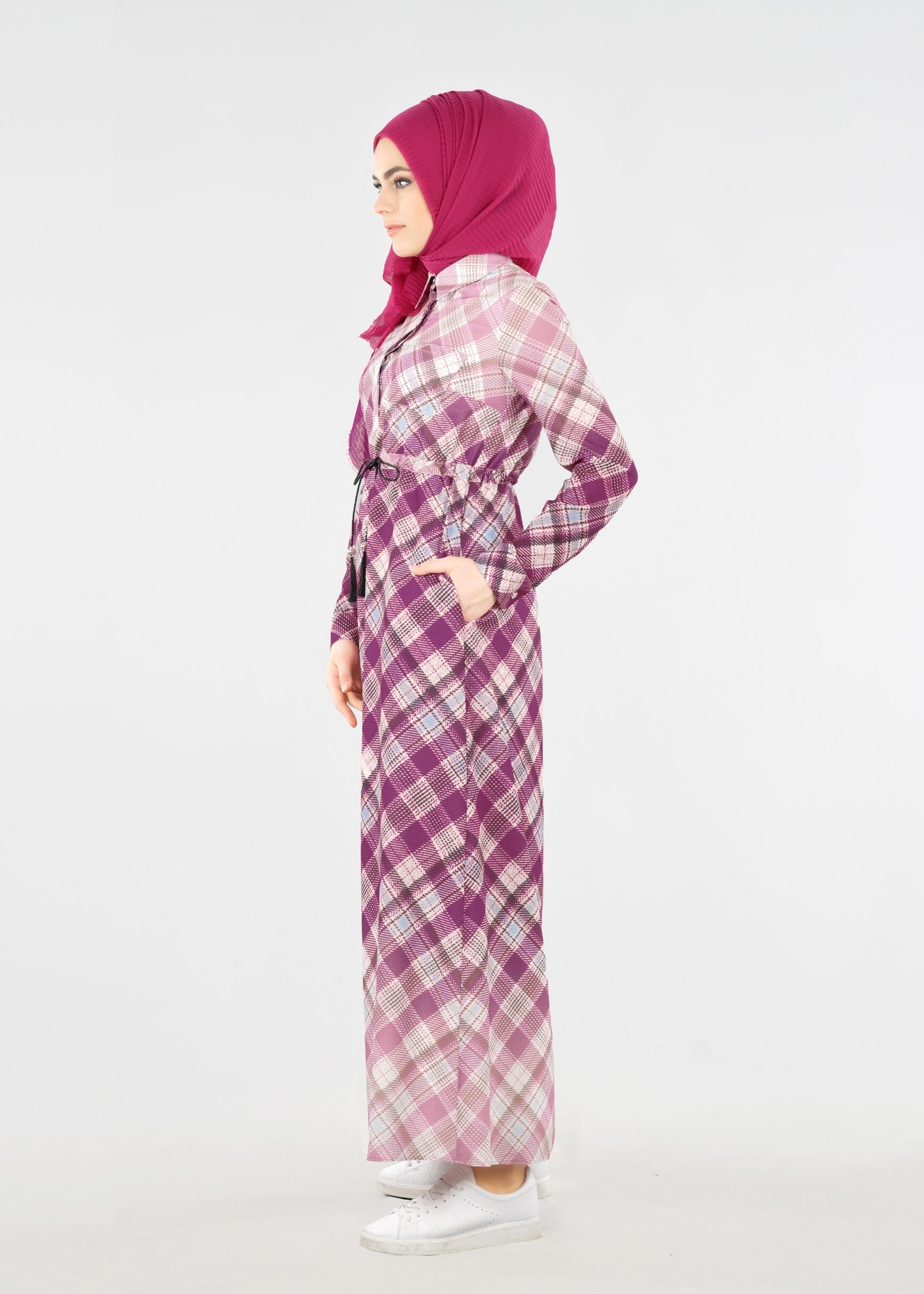 Tesettür giyim FUŞYA 4253 KOBE 301026 TESETTÜR ELBİSE 38/44