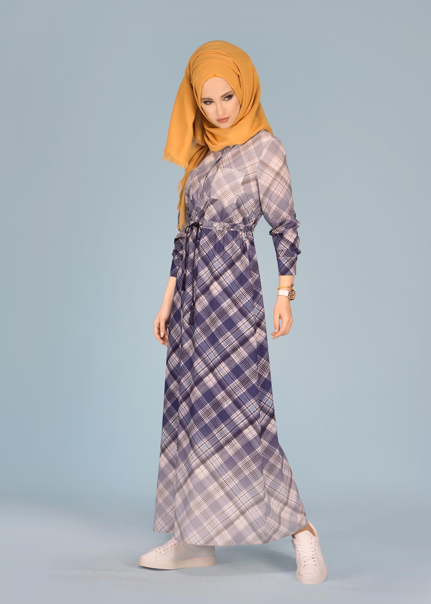 Tesettür giyim LACİVERT 4253 KOBE 301026 TESETTÜR ELBİSE 38/44