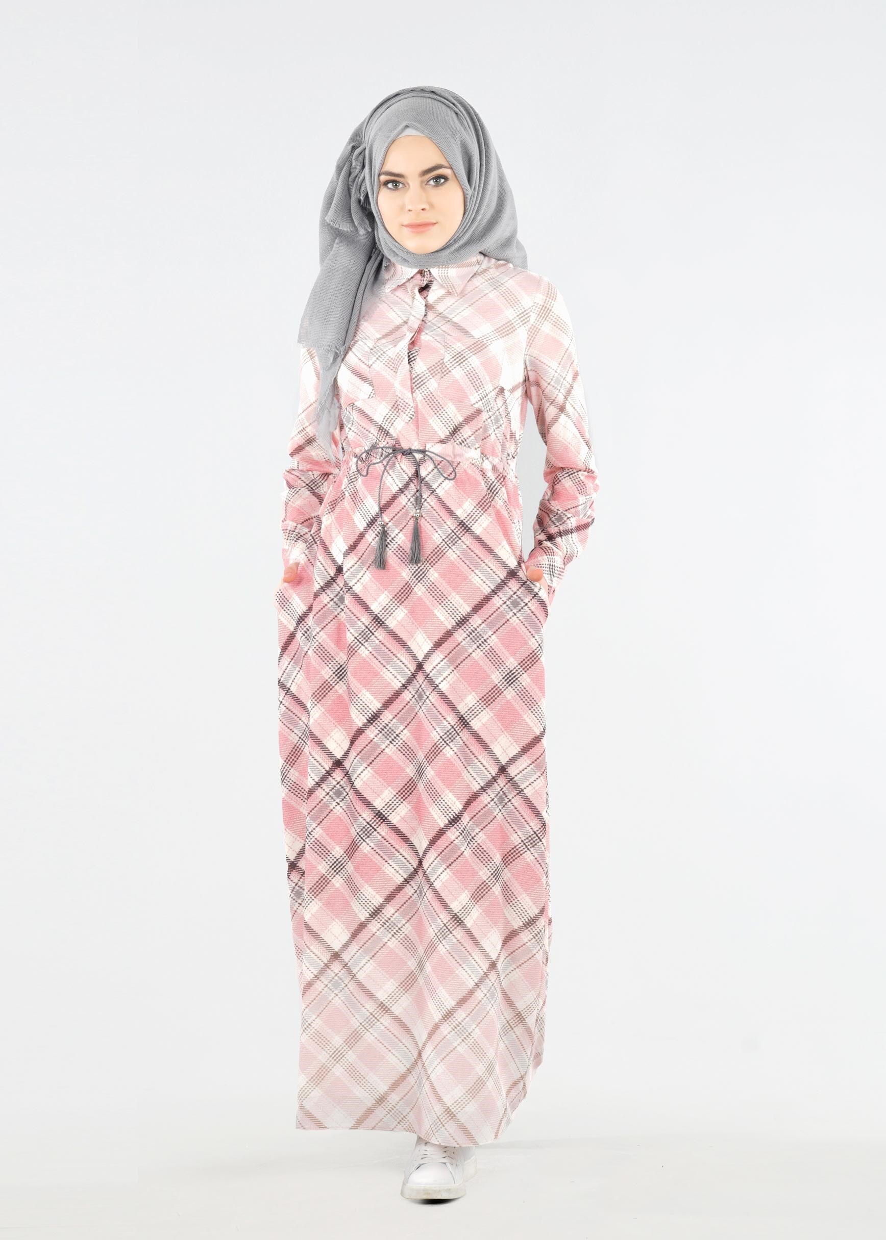 Tesettür giyim PUDRA 4253 KOBE 301026 TESETTÜR ELBİSE 38/44