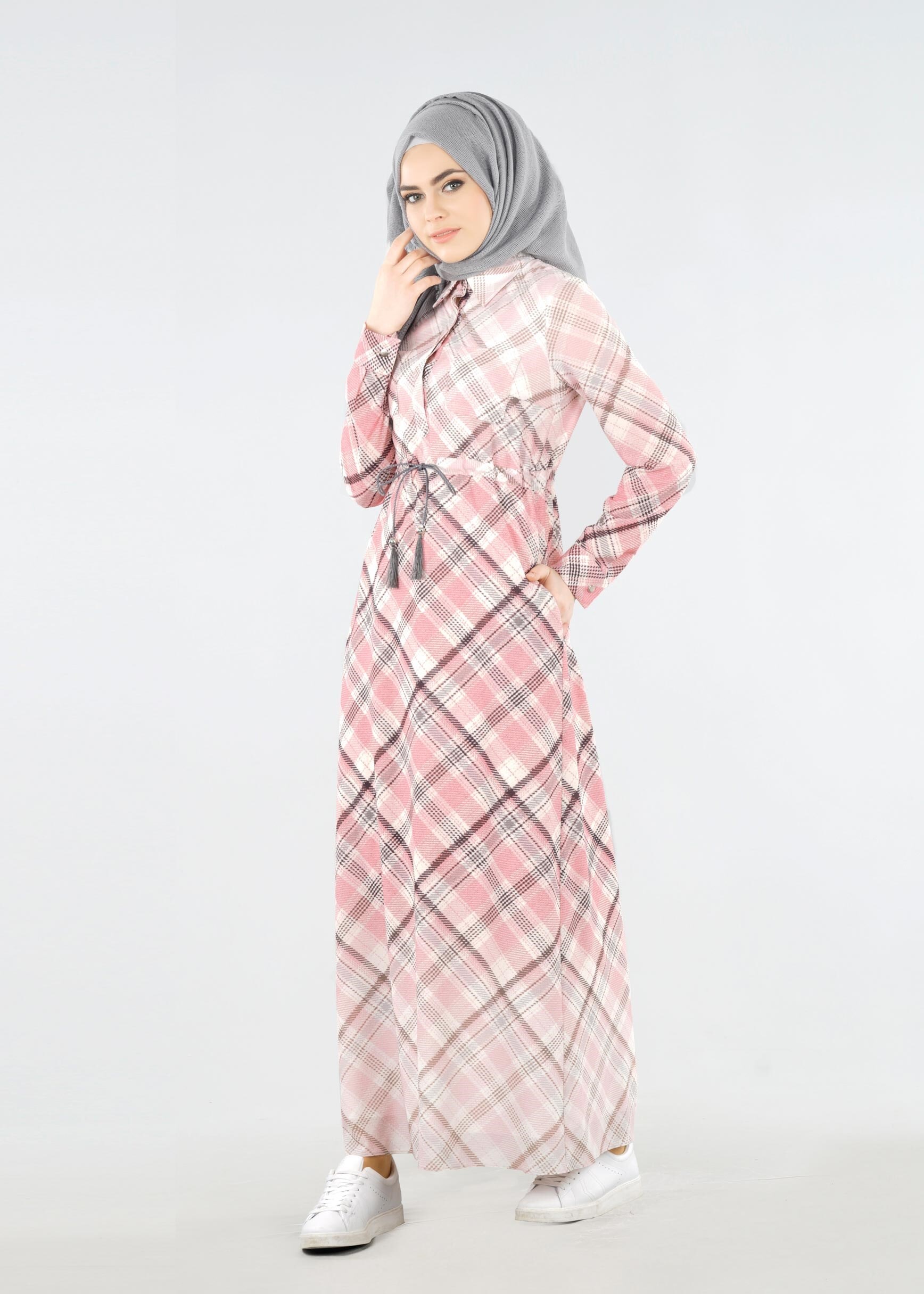 Tesettür giyim PUDRA 4253 KOBE 301026 TESETTÜR ELBİSE 38/44