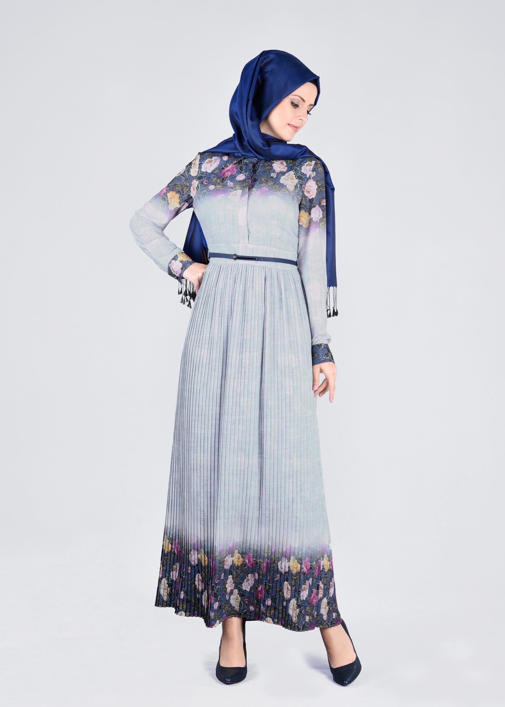 Tesettür giyim MAVİ 4254 BURBLE 9864 ELBİSE 38/44 TEK36