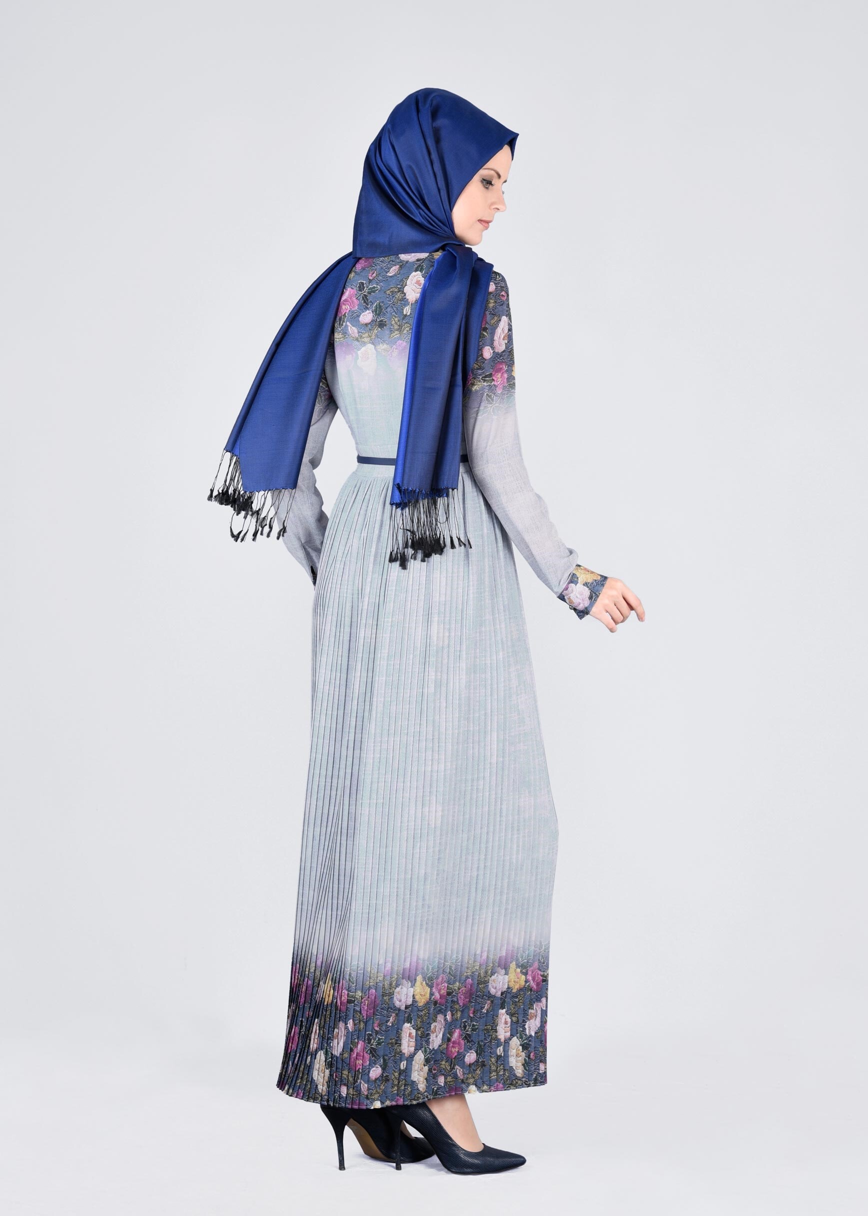 Tesettür giyim MAVİ 4254 BURBLE 9864 ELBİSE 38/44 TEK36