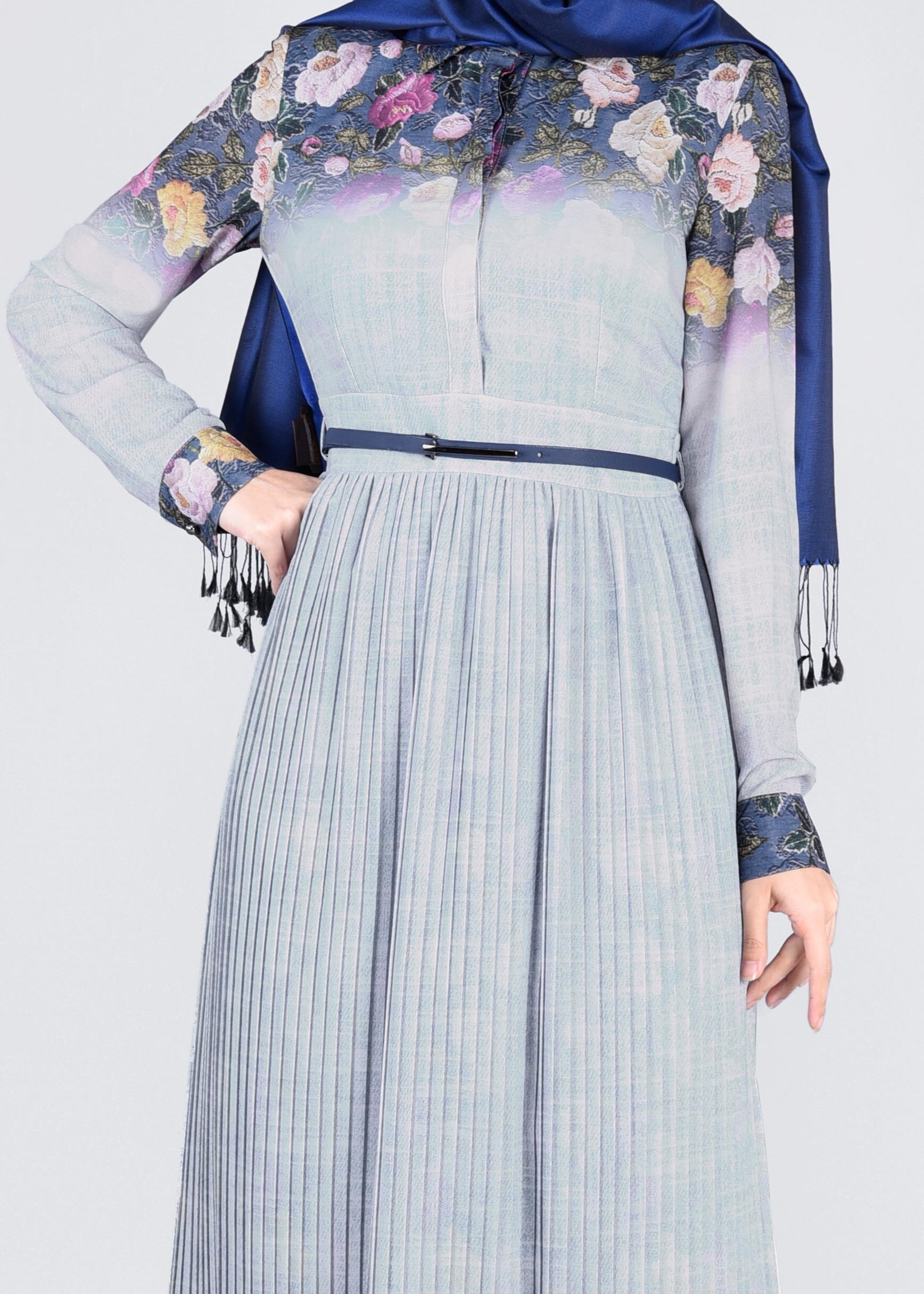 Tesettür giyim MAVİ 4254 BURBLE 9864 ELBİSE 38/44 TEK36