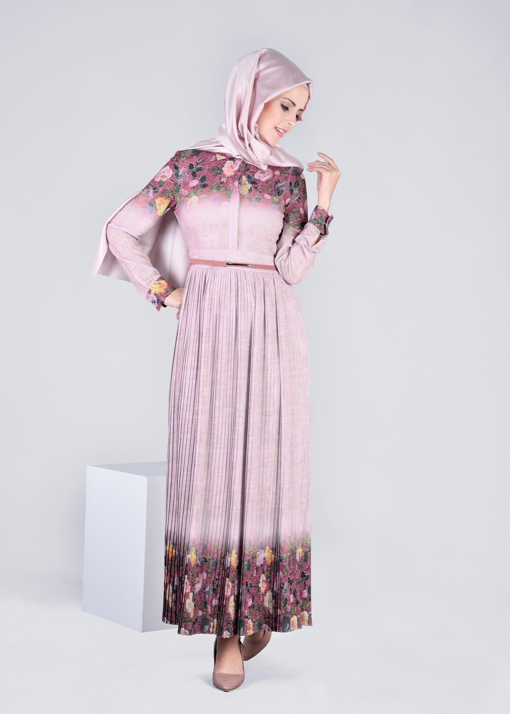 Tesettür giyim PUDRA 4254 BURBLE 9864 ELBİSE 38/44 TEK36