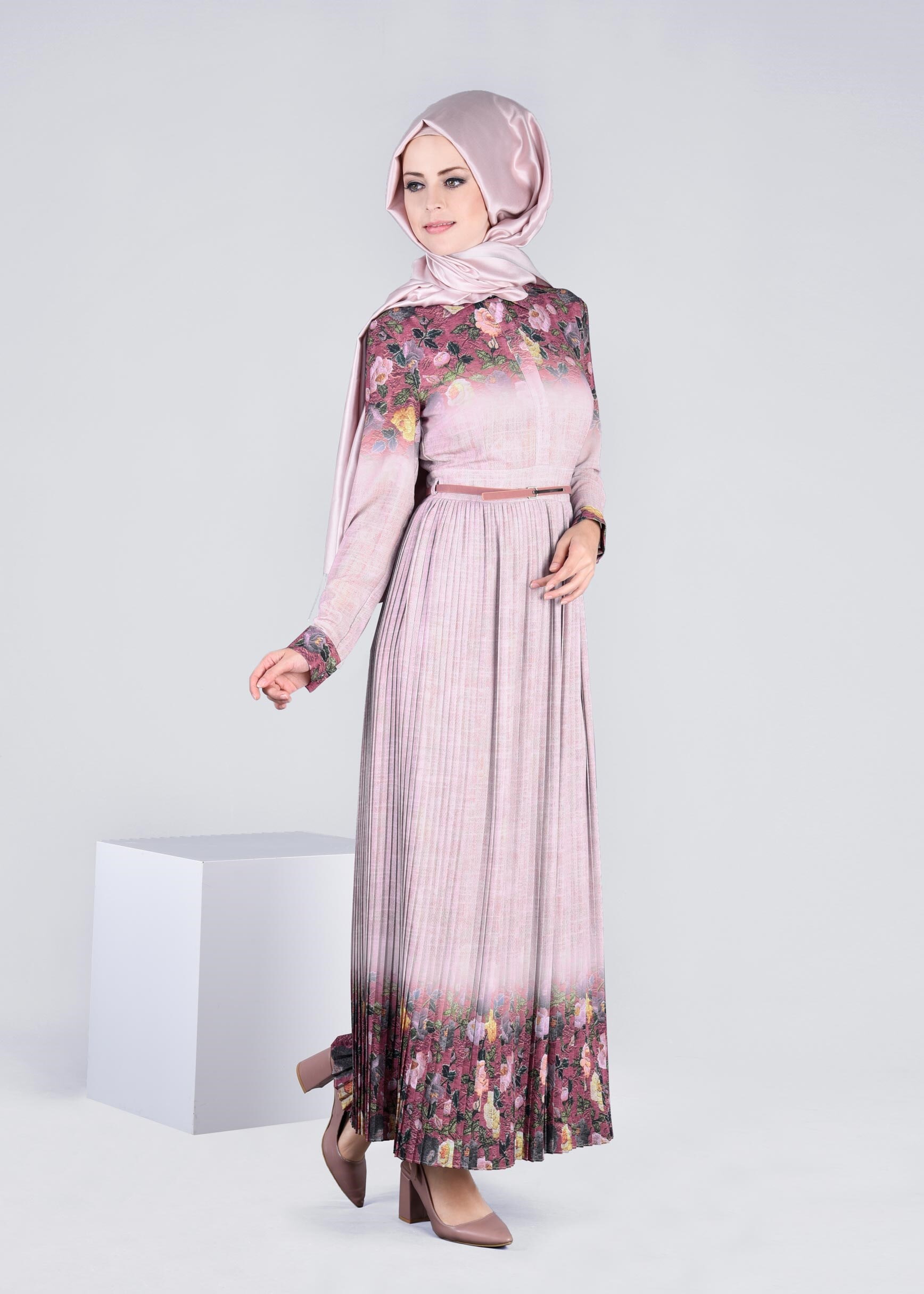 Tesettür giyim PUDRA 4254 BURBLE 9864 ELBİSE 38/44 TEK36