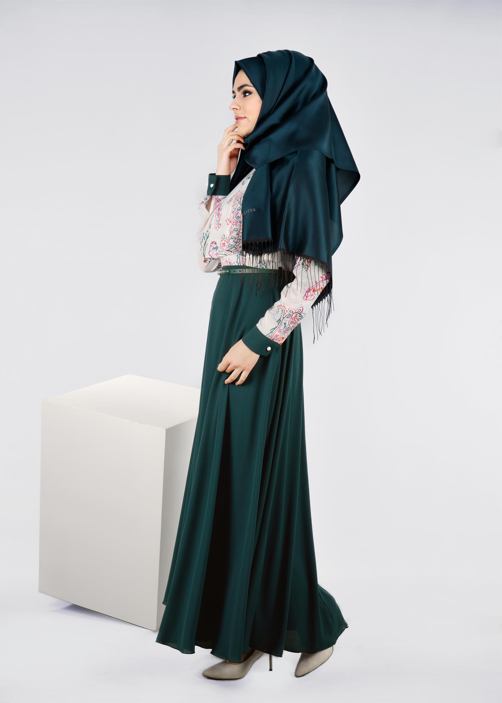 Tesettür giyim YEŞİL 4255 KOBE 2040 ELBİSE 38/44