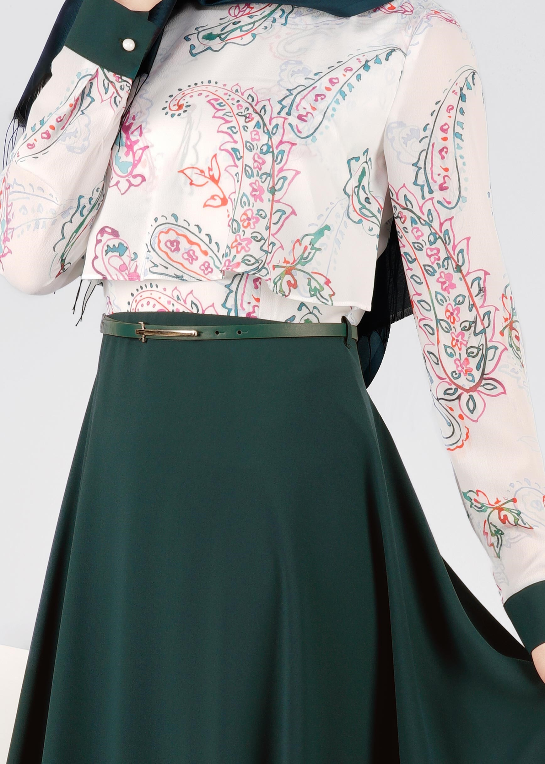 Tesettür giyim YEŞİL 4255 KOBE 2040 ELBİSE 38/44