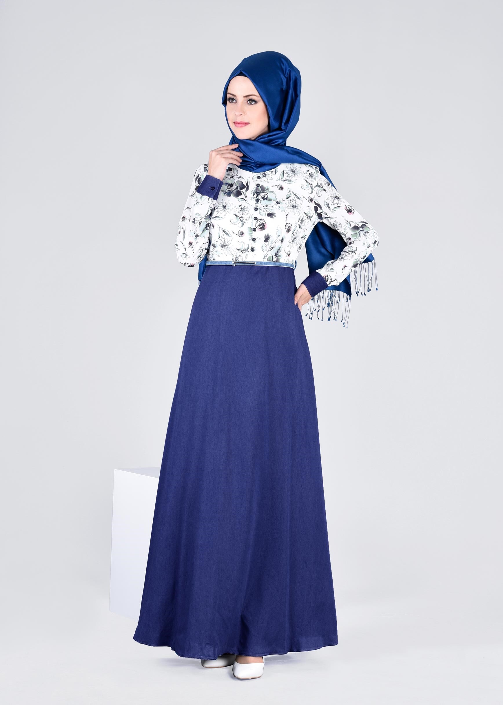 Tesettür giyim LACİVERT 4287 BURBLE 7618 ELBİSE 38/46 TEK40