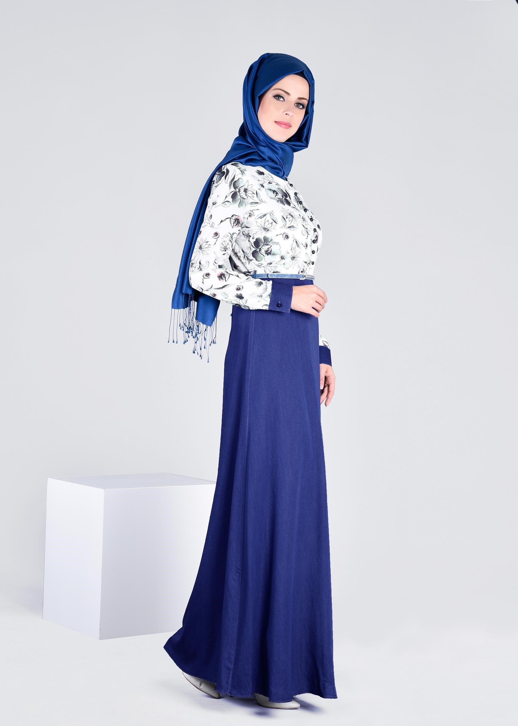 Tesettür giyim LACİVERT 4287 BURBLE 7618 ELBİSE 38/46 TEK40
