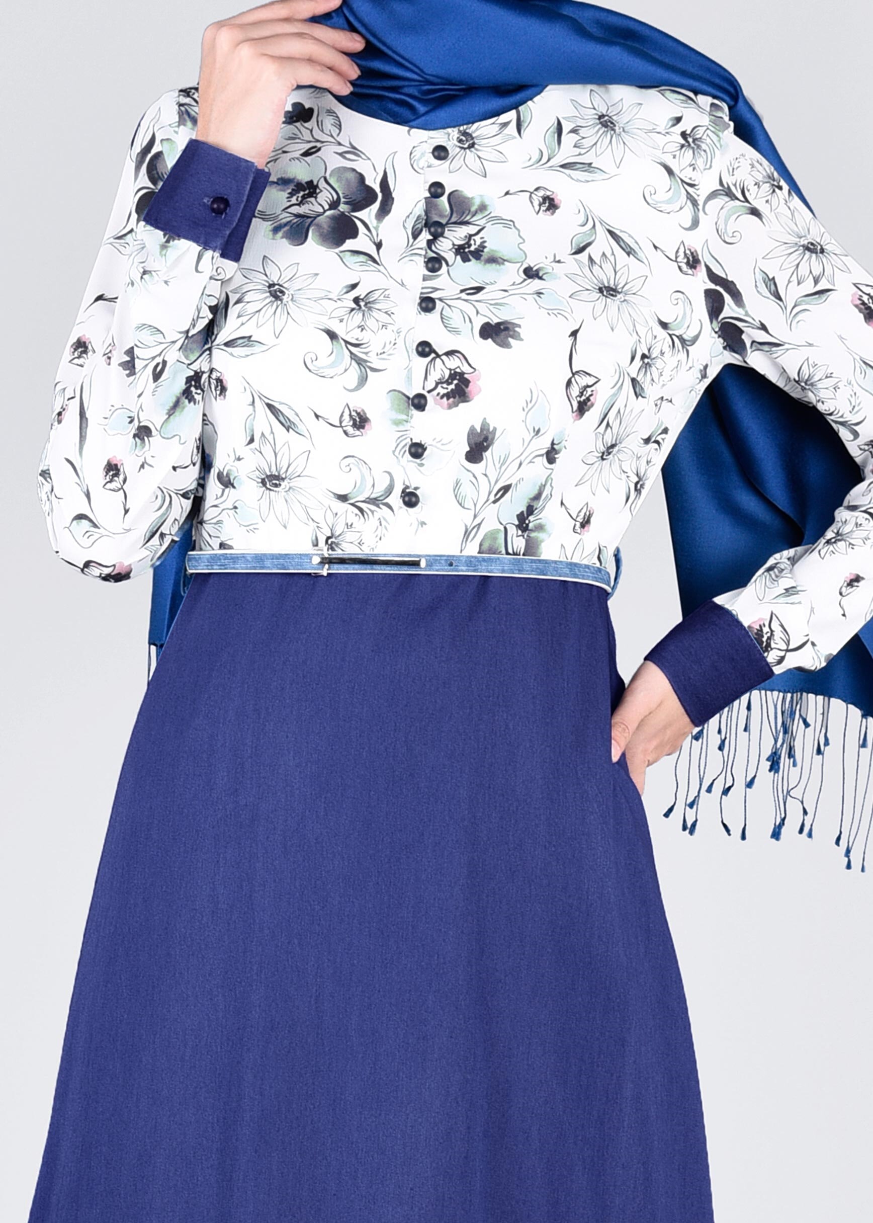 Tesettür giyim LACİVERT 4287 BURBLE 7618 ELBİSE 38/46 TEK40