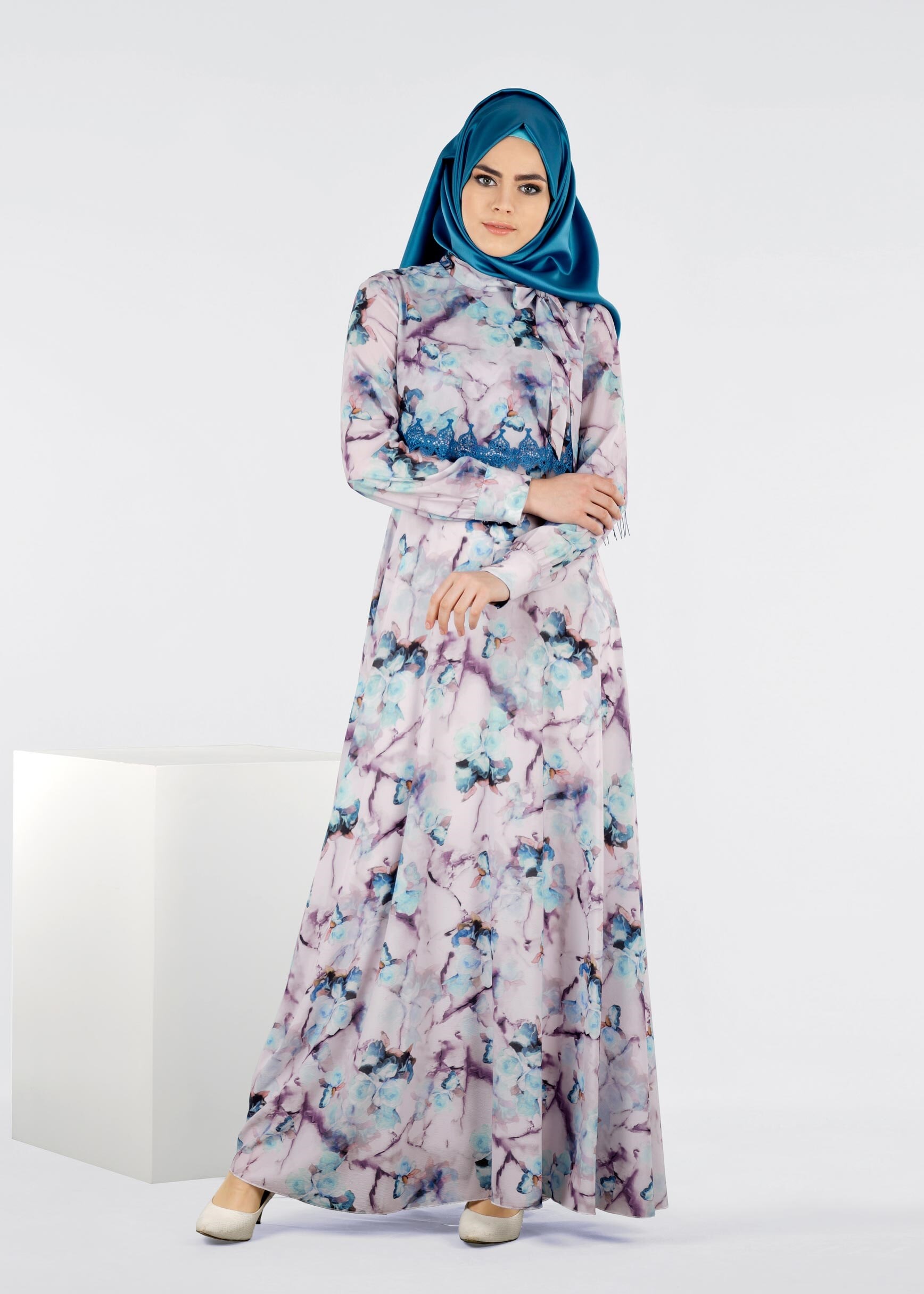 Tesettür giyim MAVİ 4290 BURBLE 6221 ELBİSE 38/44 TEK40
