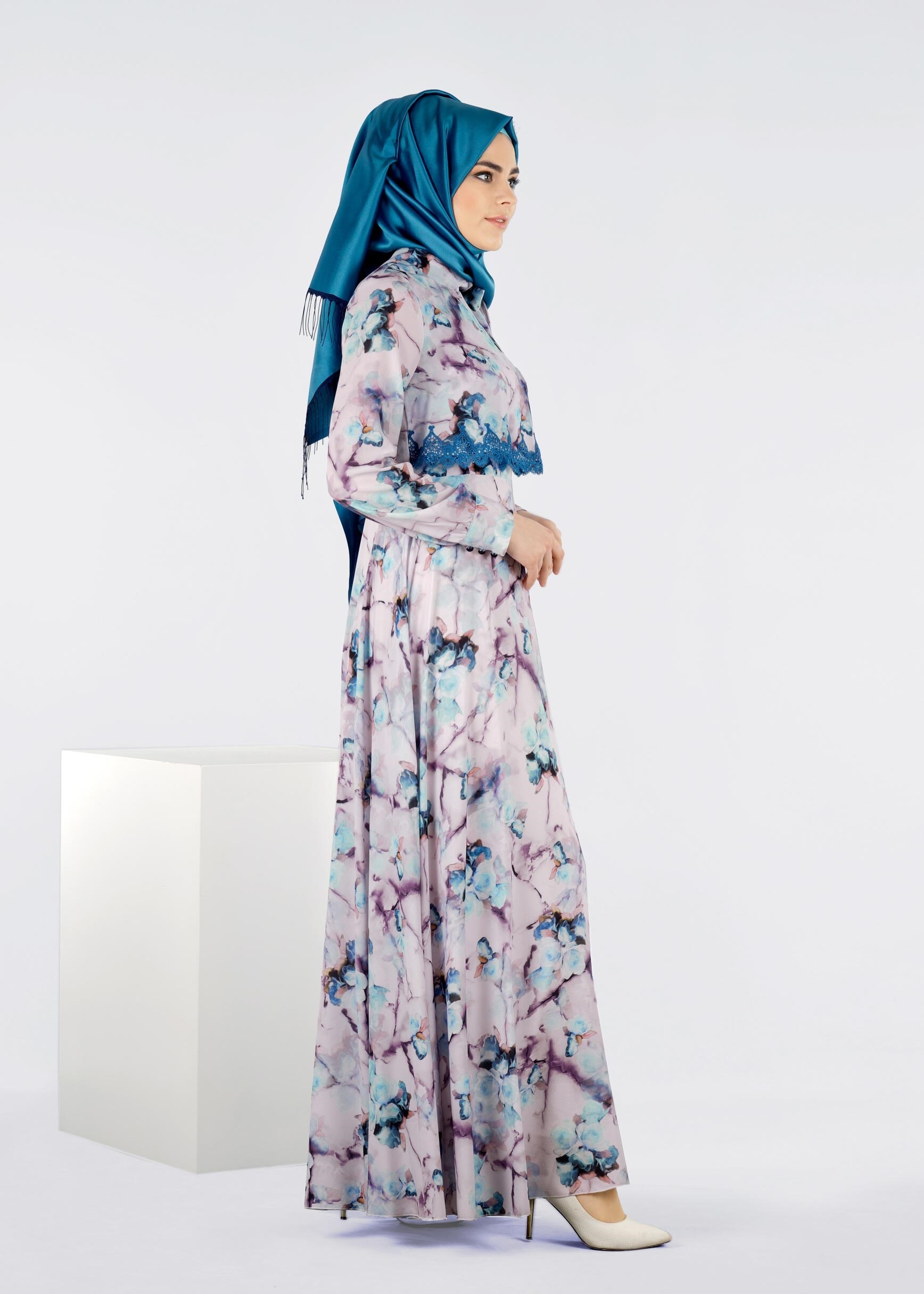 Tesettür giyim MAVİ 4290 BURBLE 6221 ELBİSE 38/44 TEK40