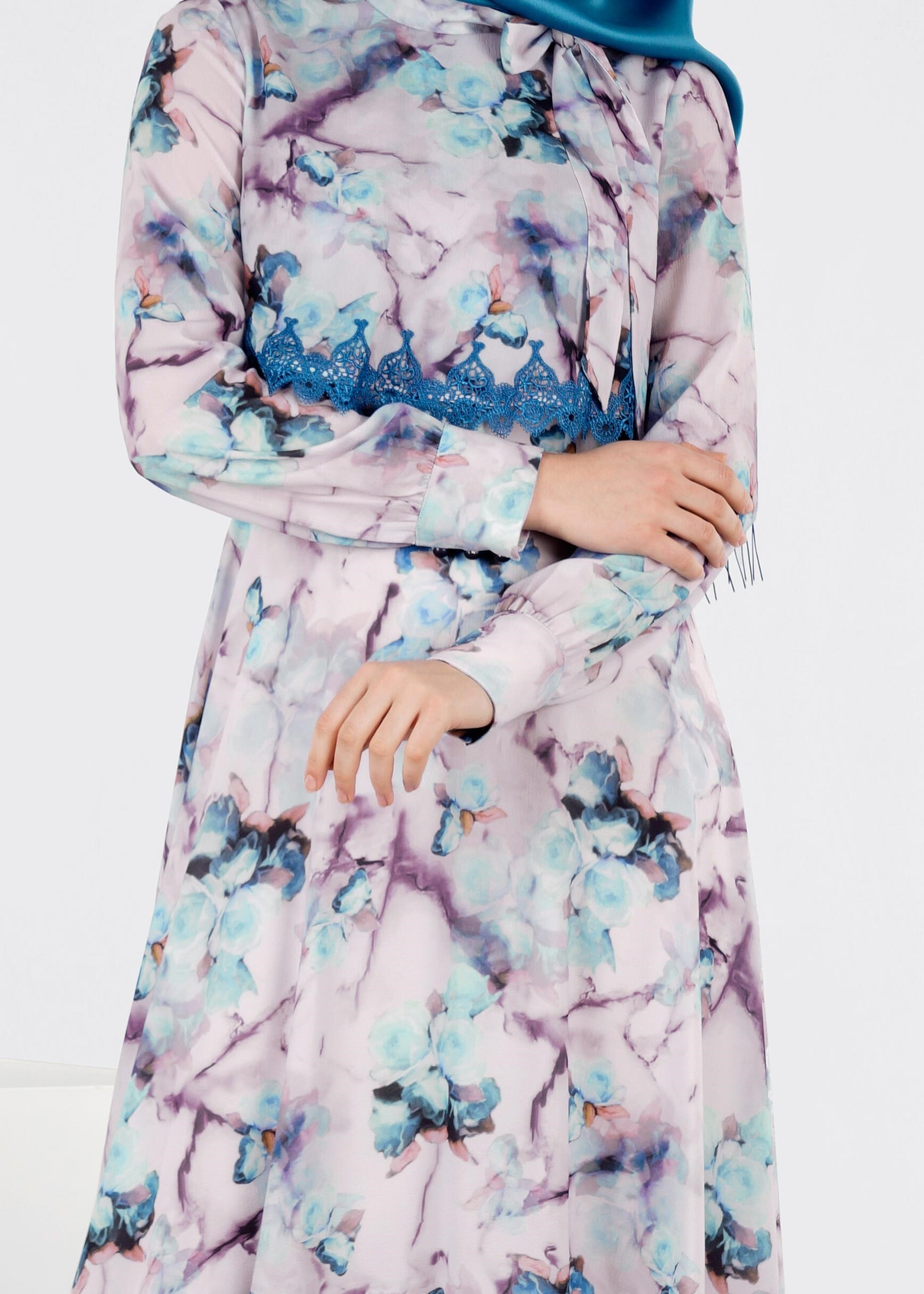 Tesettür giyim MAVİ 4290 BURBLE 6221 ELBİSE 38/44 TEK40