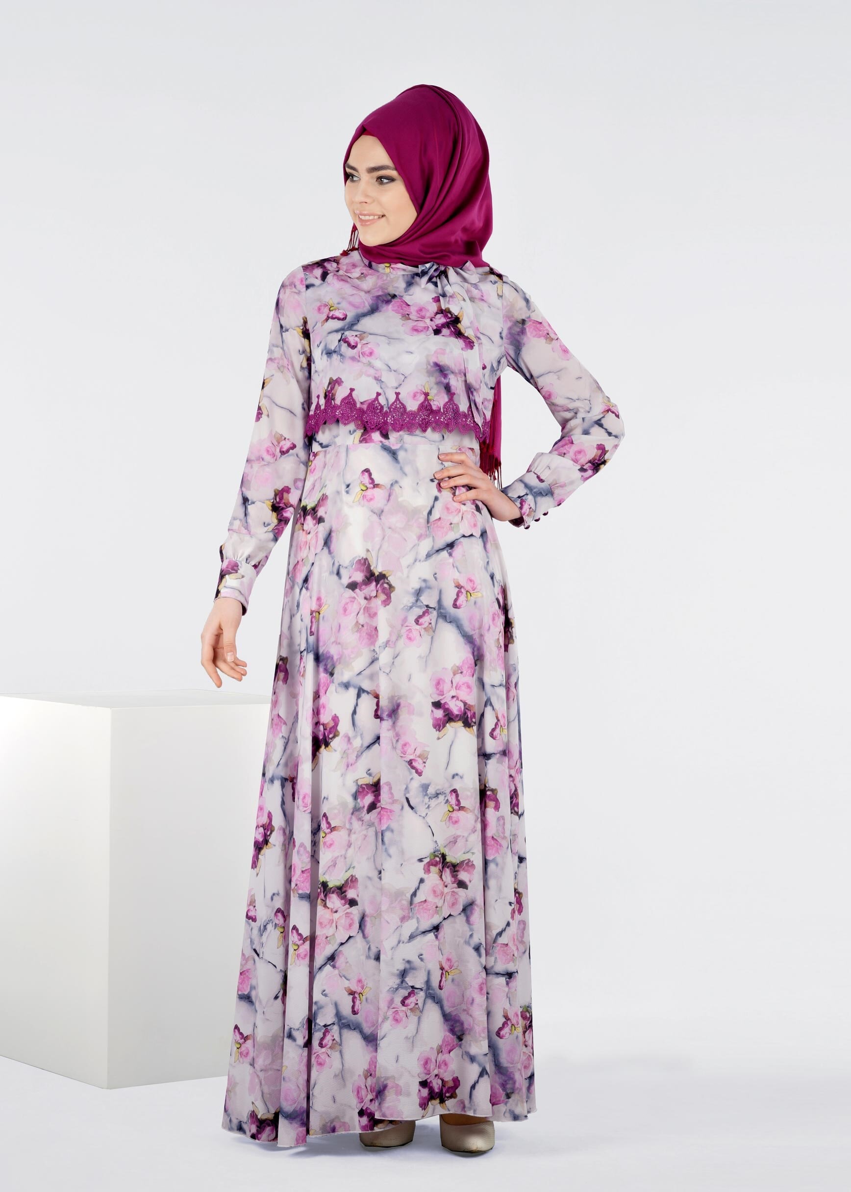 Tesettür giyim FUŞYA 4290 BURBLE 6221 ELBİSE 38/44 TEK40