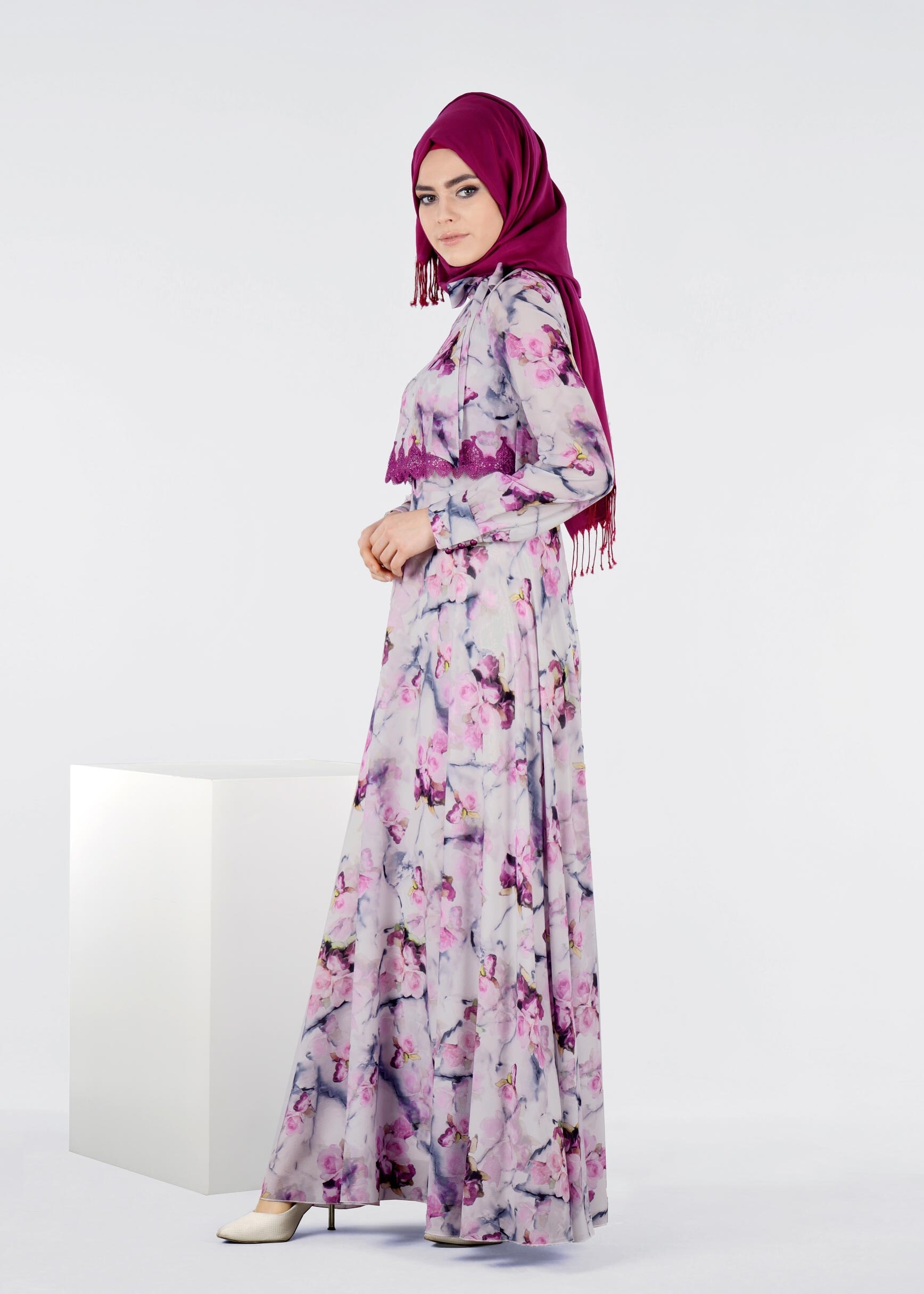 Tesettür giyim FUŞYA 4290 BURBLE 6221 ELBİSE 38/44 TEK40