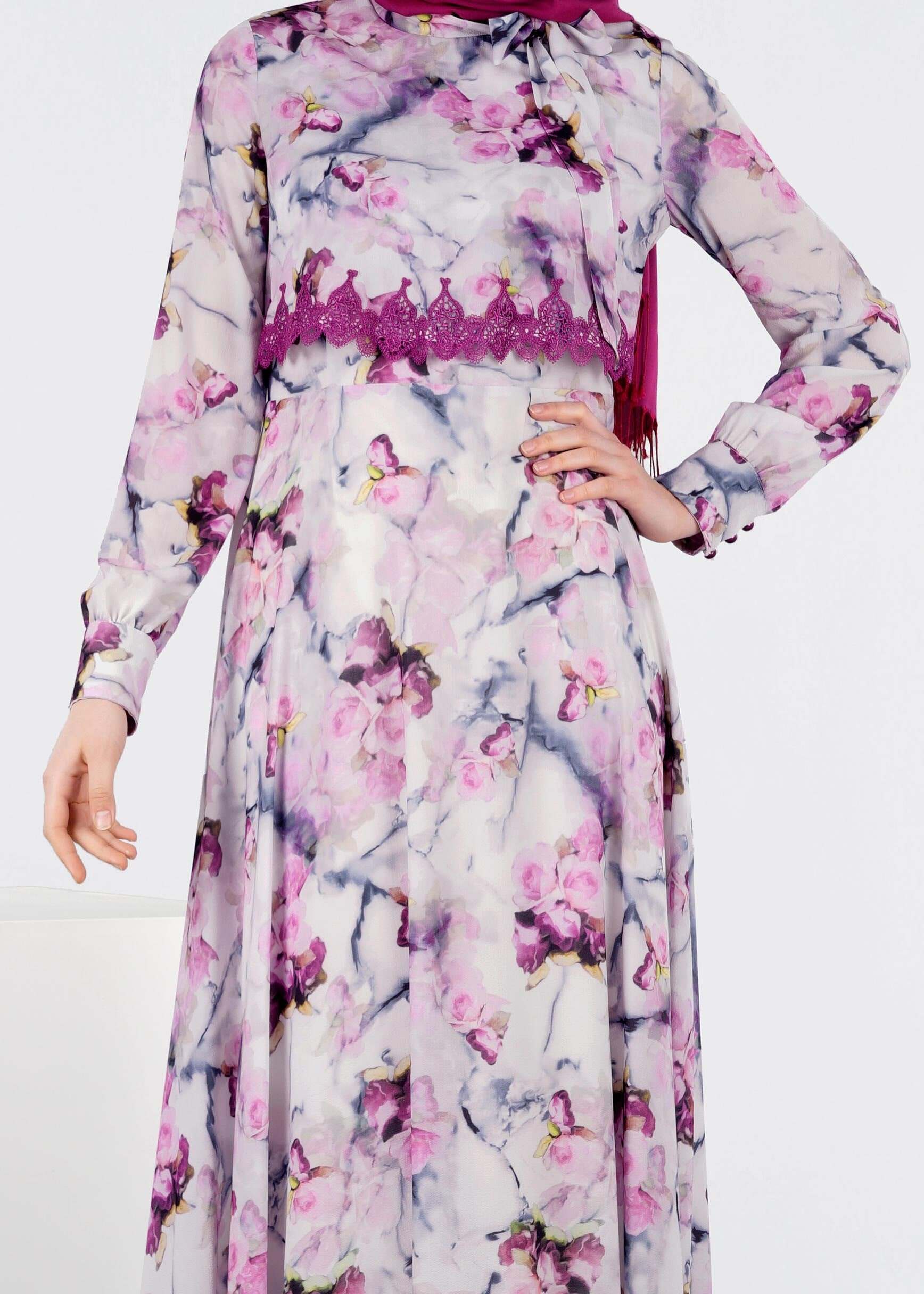 Tesettür giyim FUŞYA 4290 BURBLE 6221 ELBİSE 38/44 TEK40