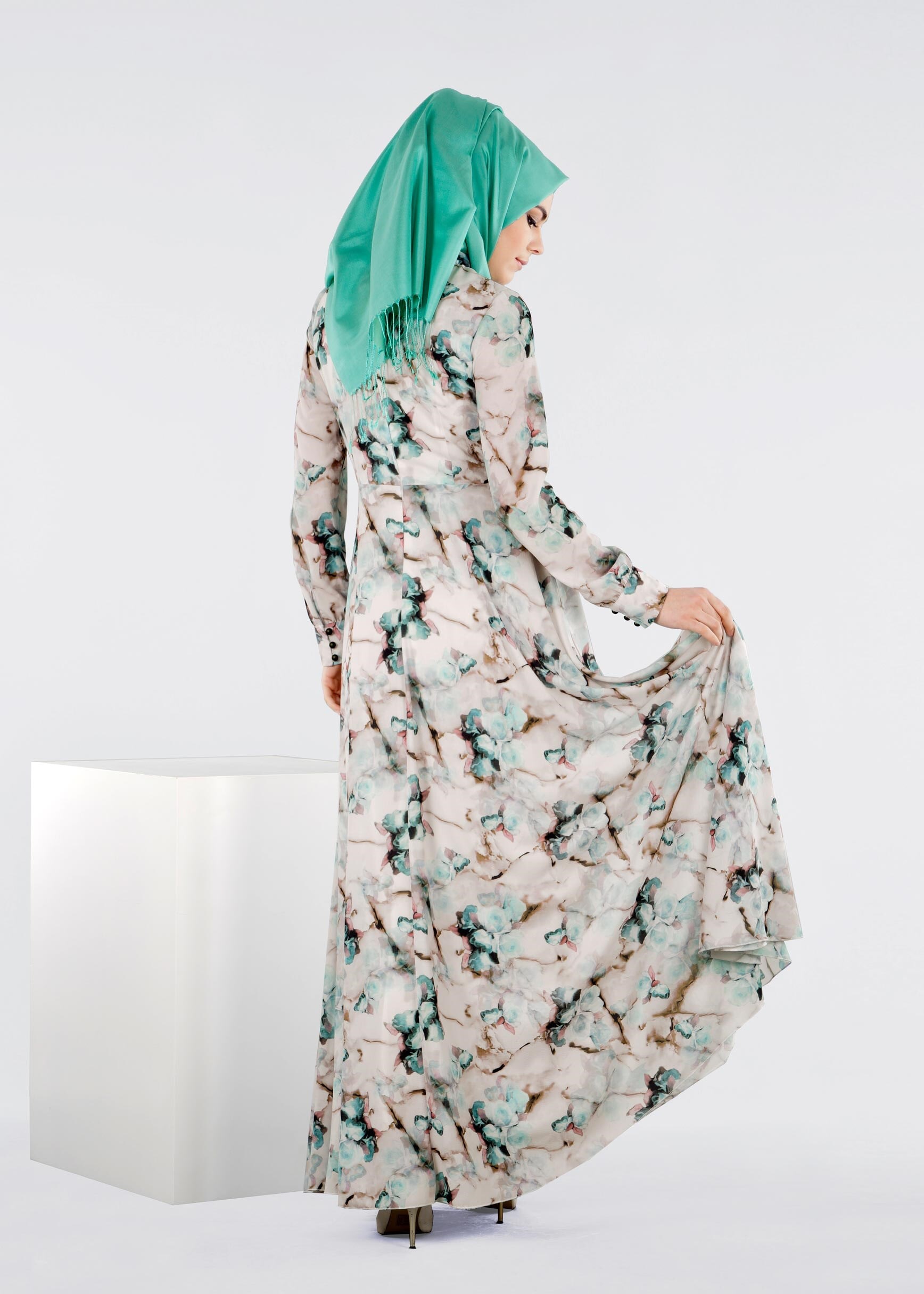 Tesettür giyim YEŞİL 4290 BURBLE 6221 ELBİSE 38/44 TEK40