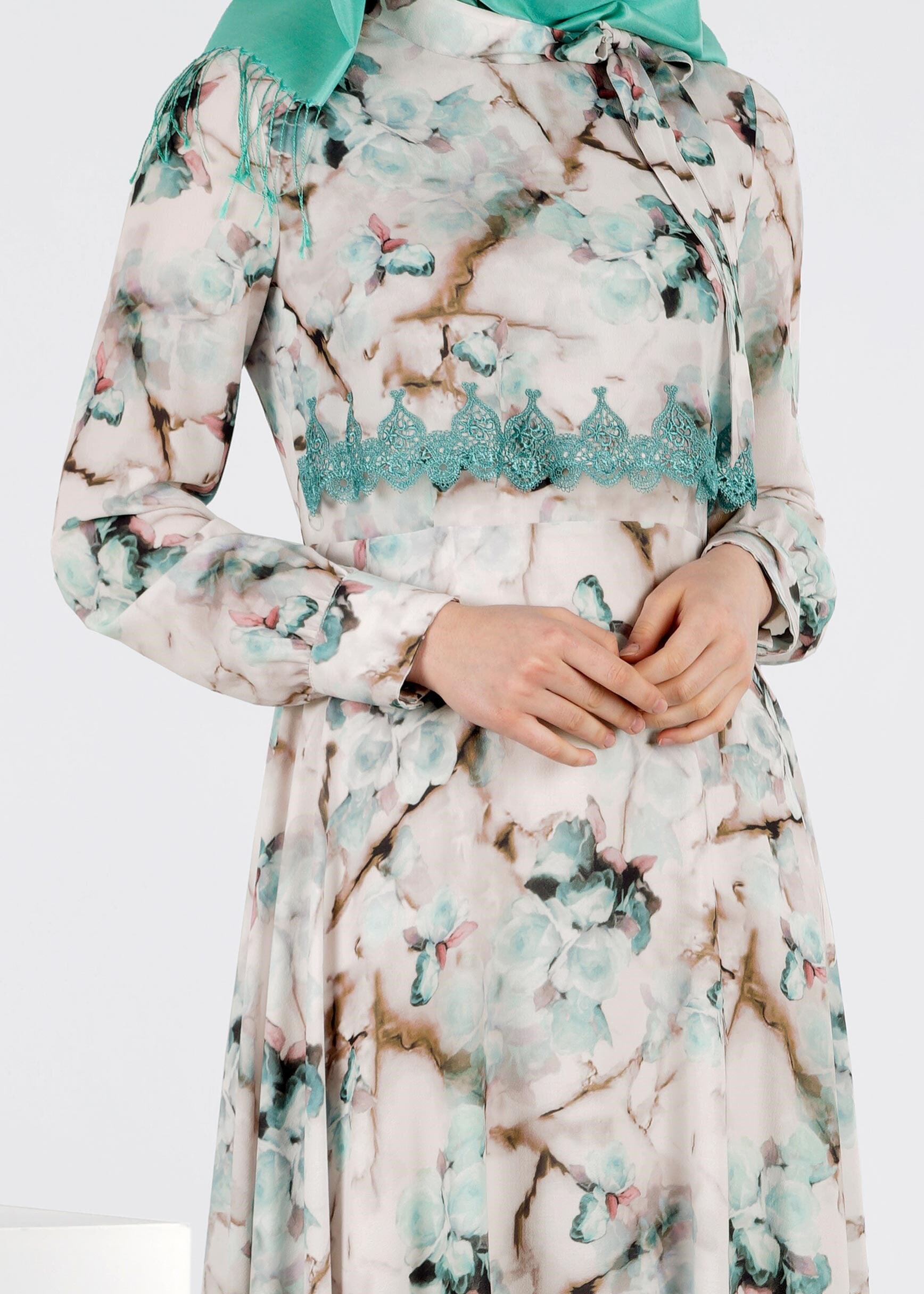 Tesettür giyim YEŞİL 4290 BURBLE 6221 ELBİSE 38/44 TEK40