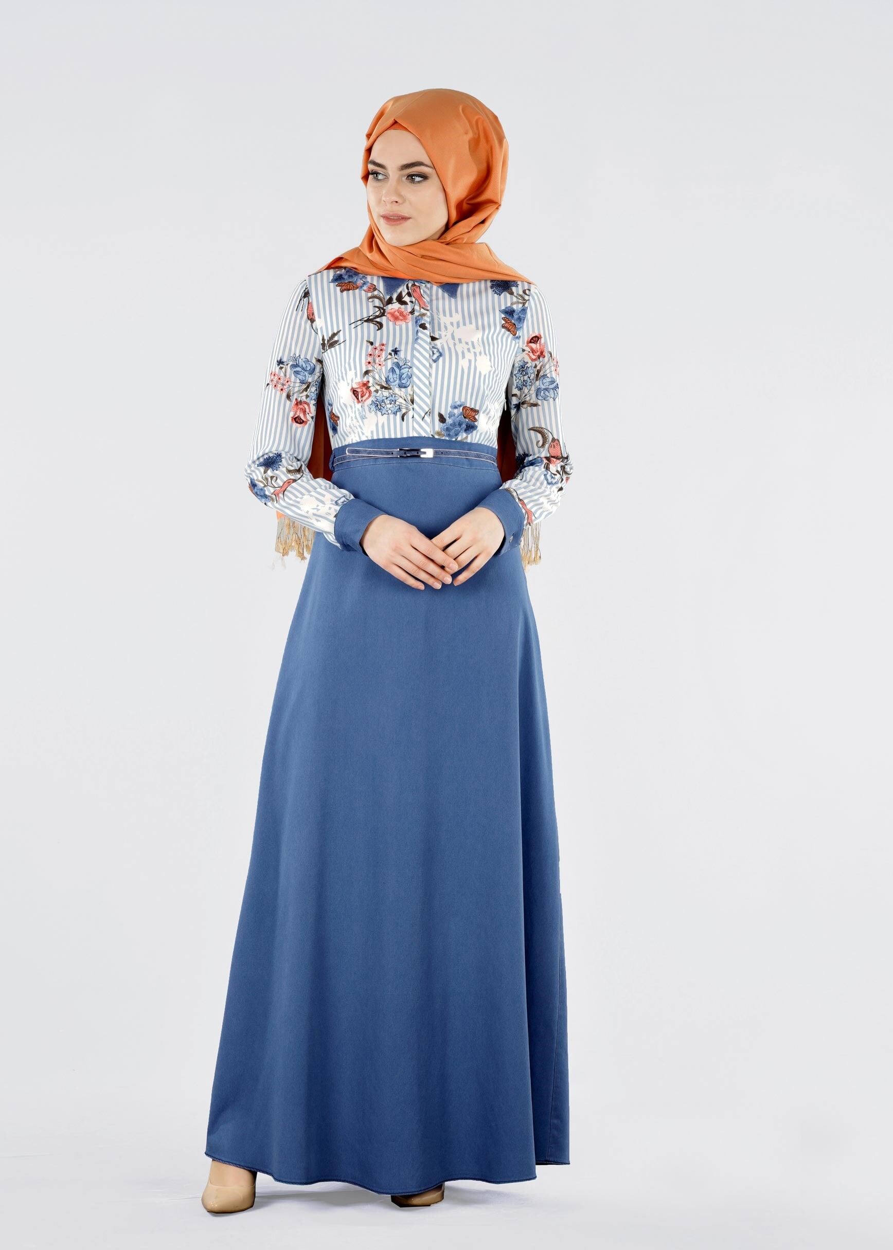 Tesettür giyim MAVİ 4291 KOBE 301010 ELBİSE 38/44