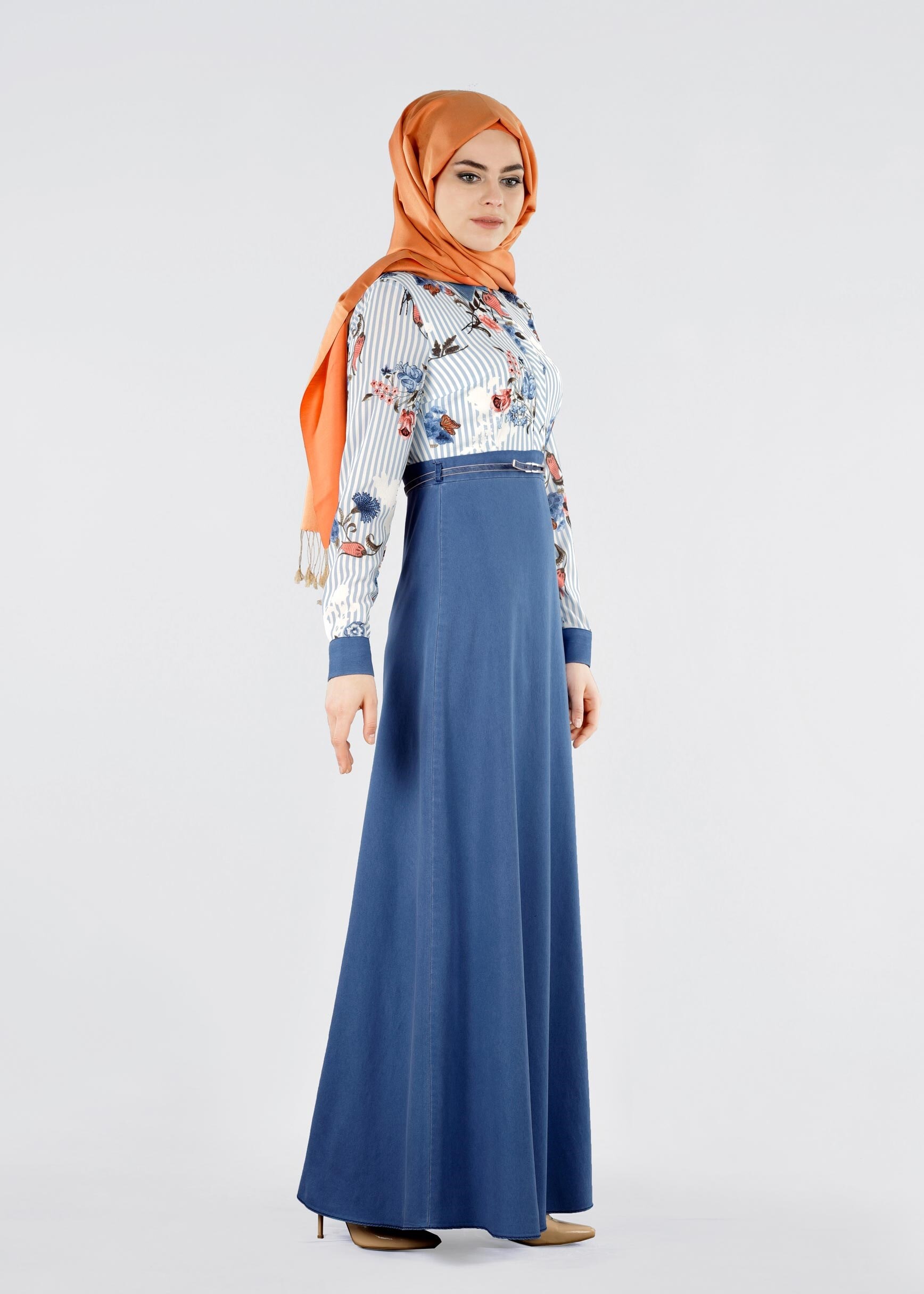 Tesettür giyim MAVİ 4291 KOBE 301010 ELBİSE 38/44