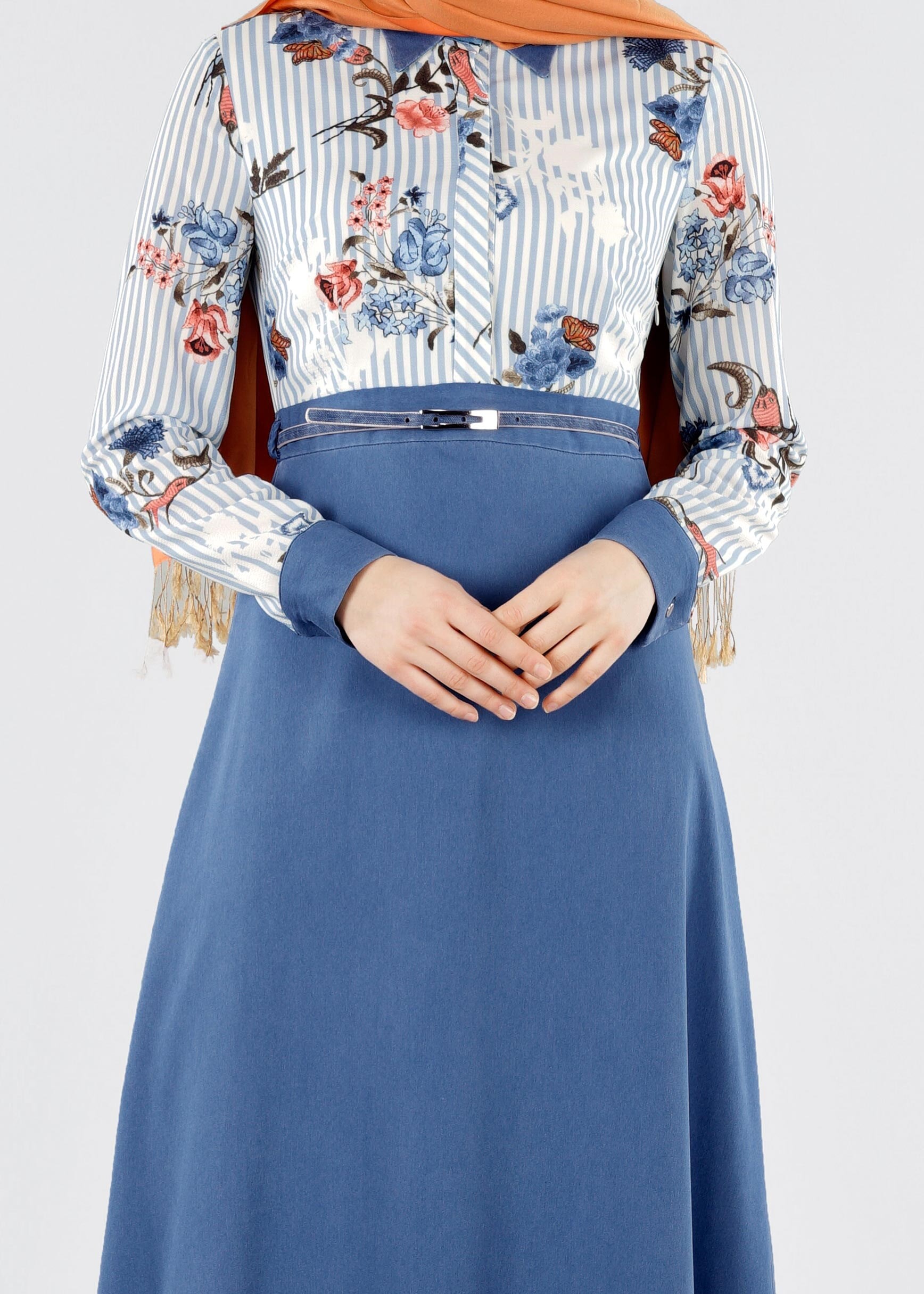 Tesettür giyim MAVİ 4291 KOBE 301010 ELBİSE 38/44