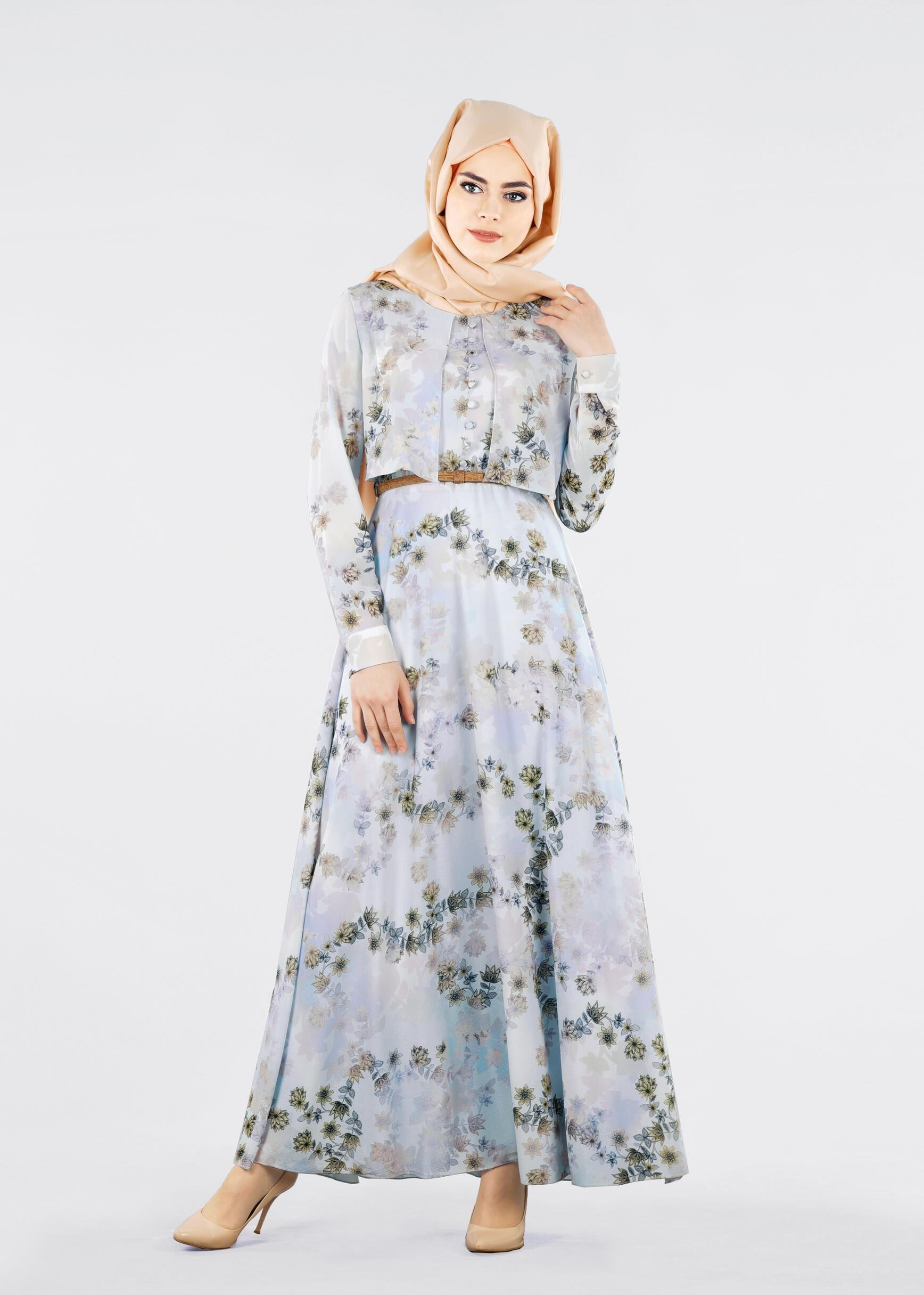 Tesettür giyim MAVİ 4292 BURBLE 5976 ELBİSE 38/44