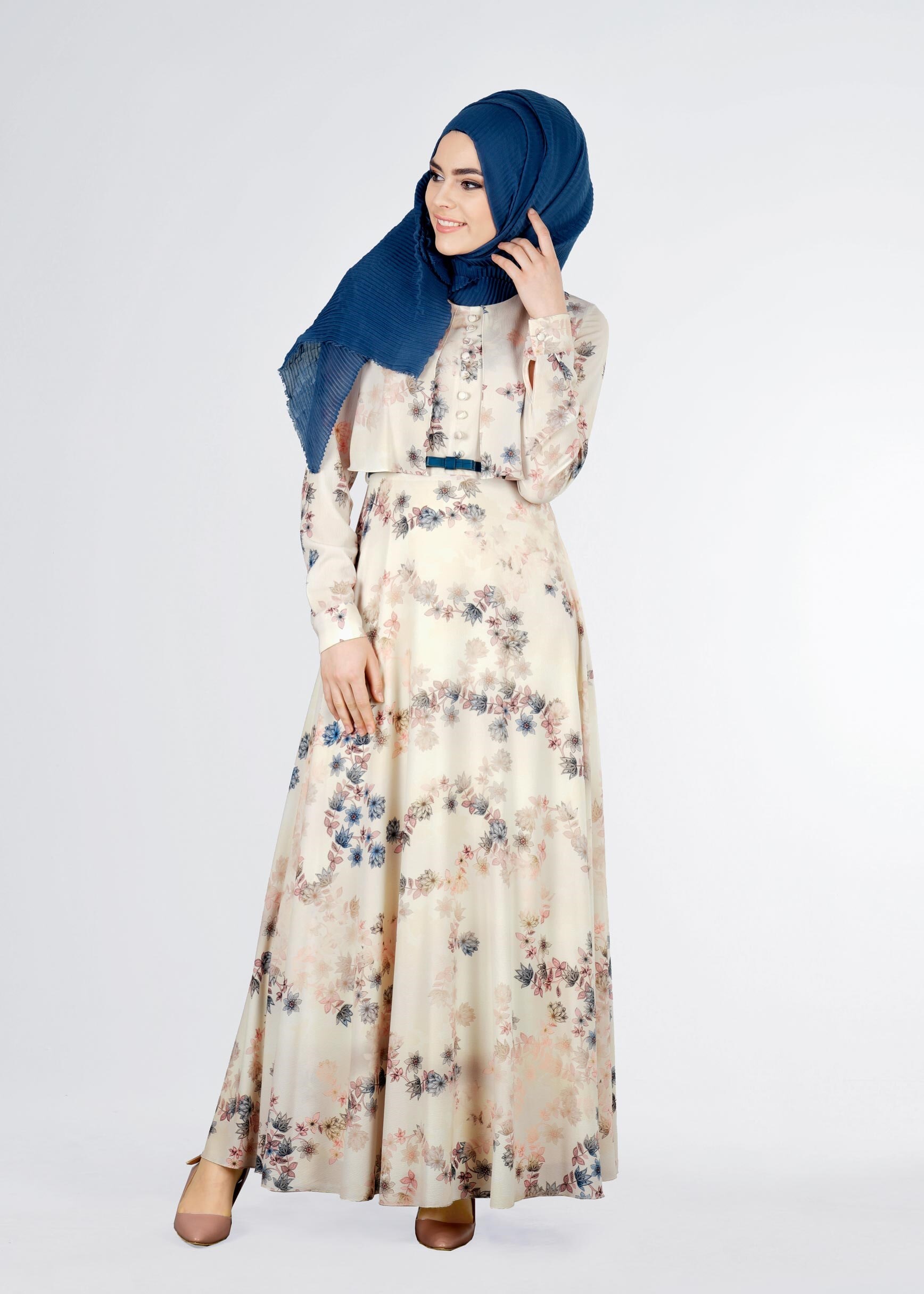 Tesettür giyim BEJ 4292 BURBLE 5976 ELBİSE 38/44