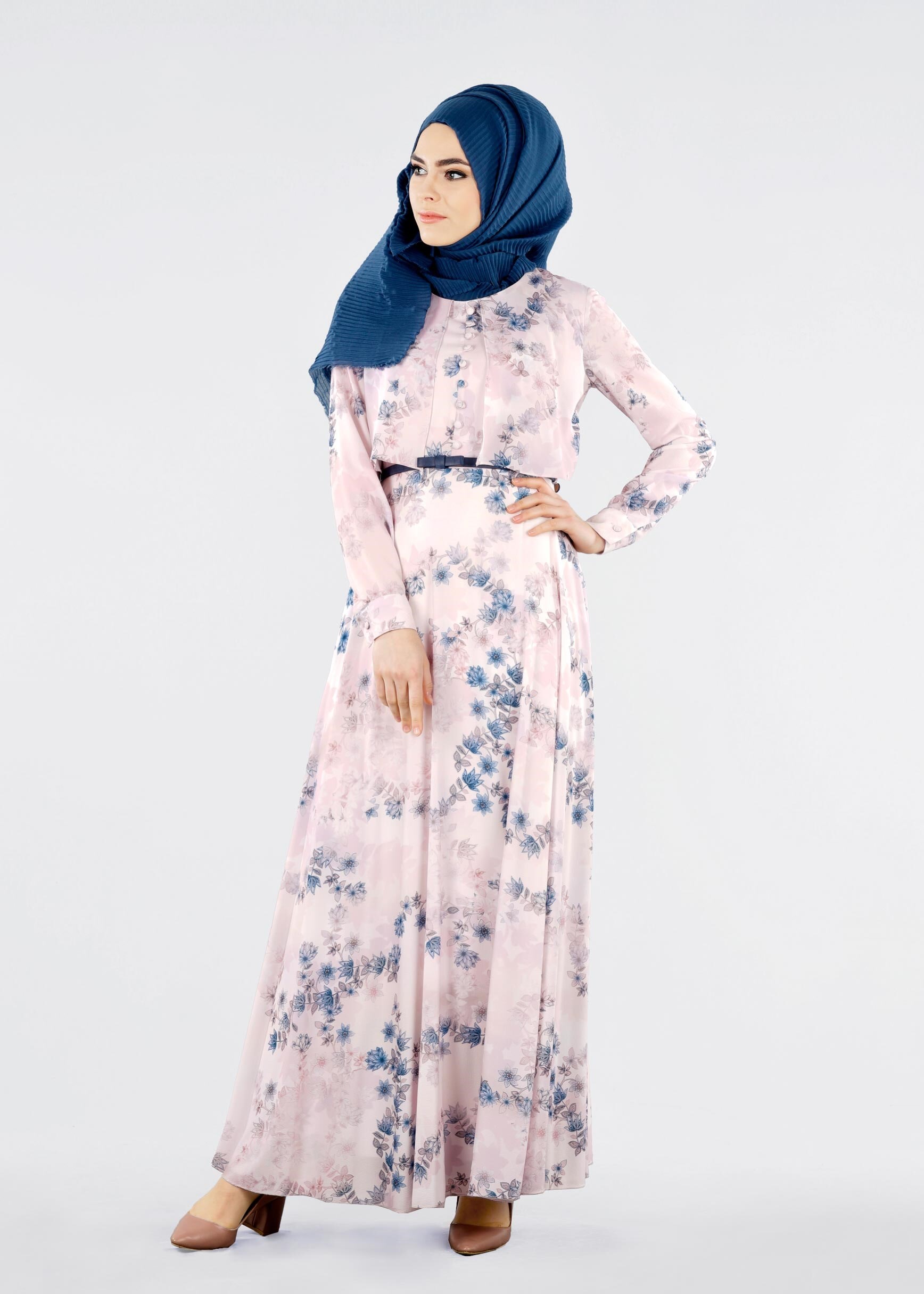 Tesettür giyim PUDRA 4292 BURBLE 5976 ELBİSE 38/44