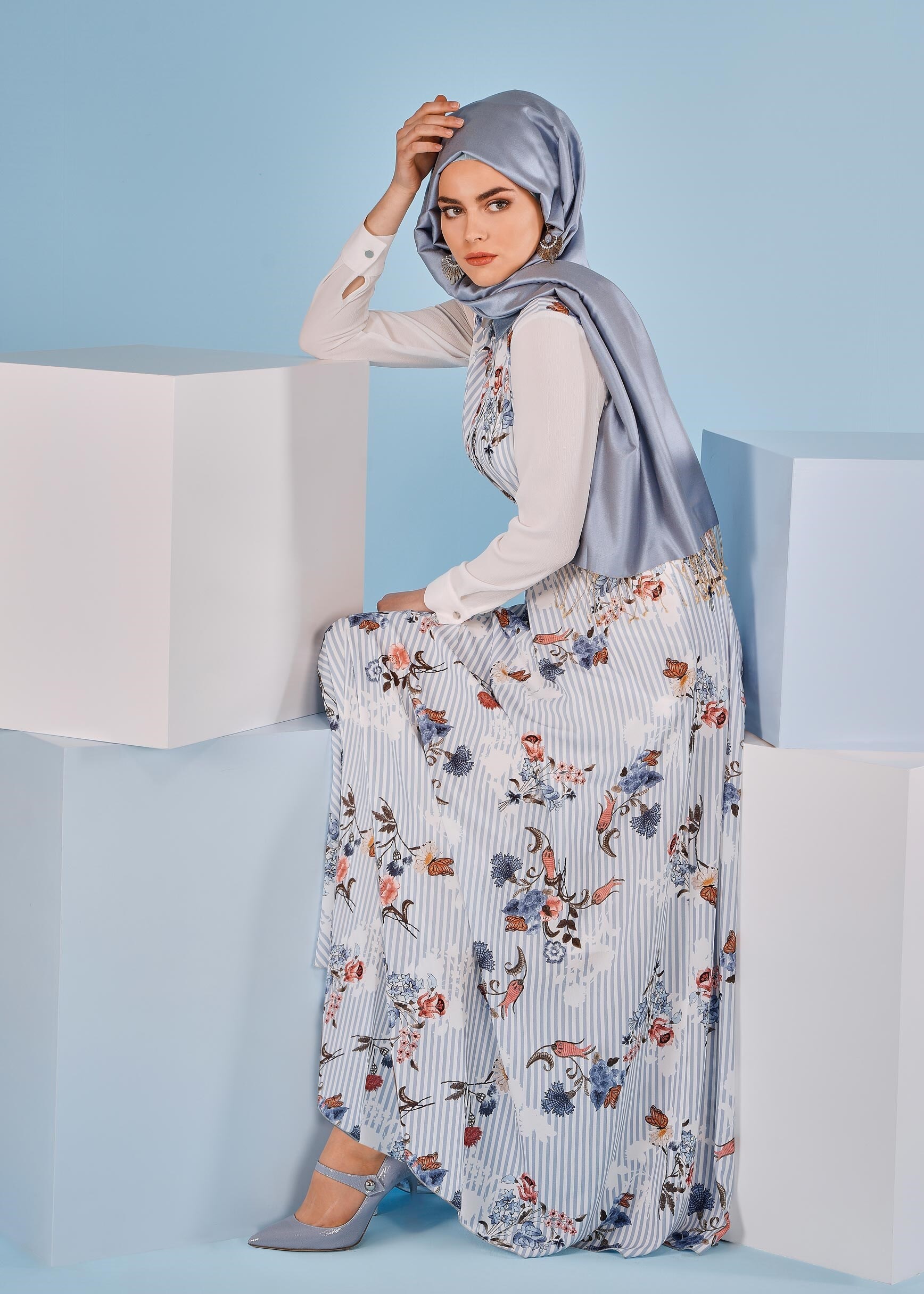 Tesettür giyim MAVİ 4294 KOBE 301010 ELBİSE 36/44