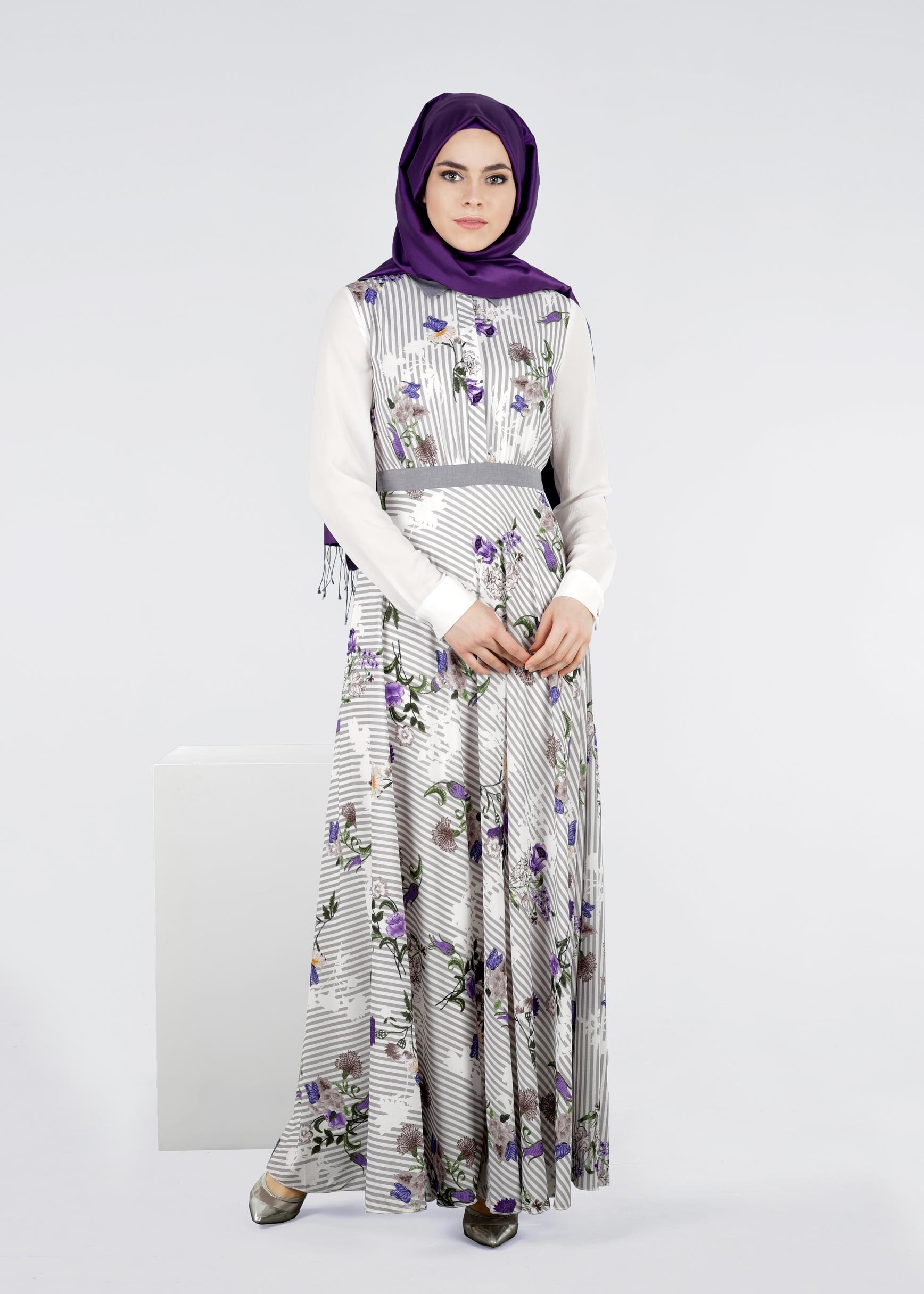 Tesettür giyim GRİ 4294 KOBE 301010 ELBİSE 36/44