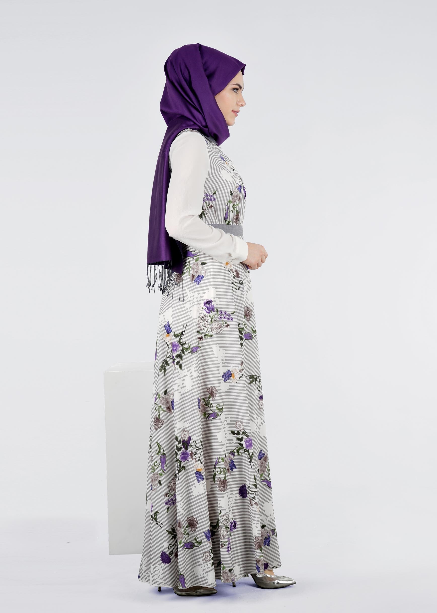 Tesettür giyim GRİ 4294 KOBE 301010 ELBİSE 36/44