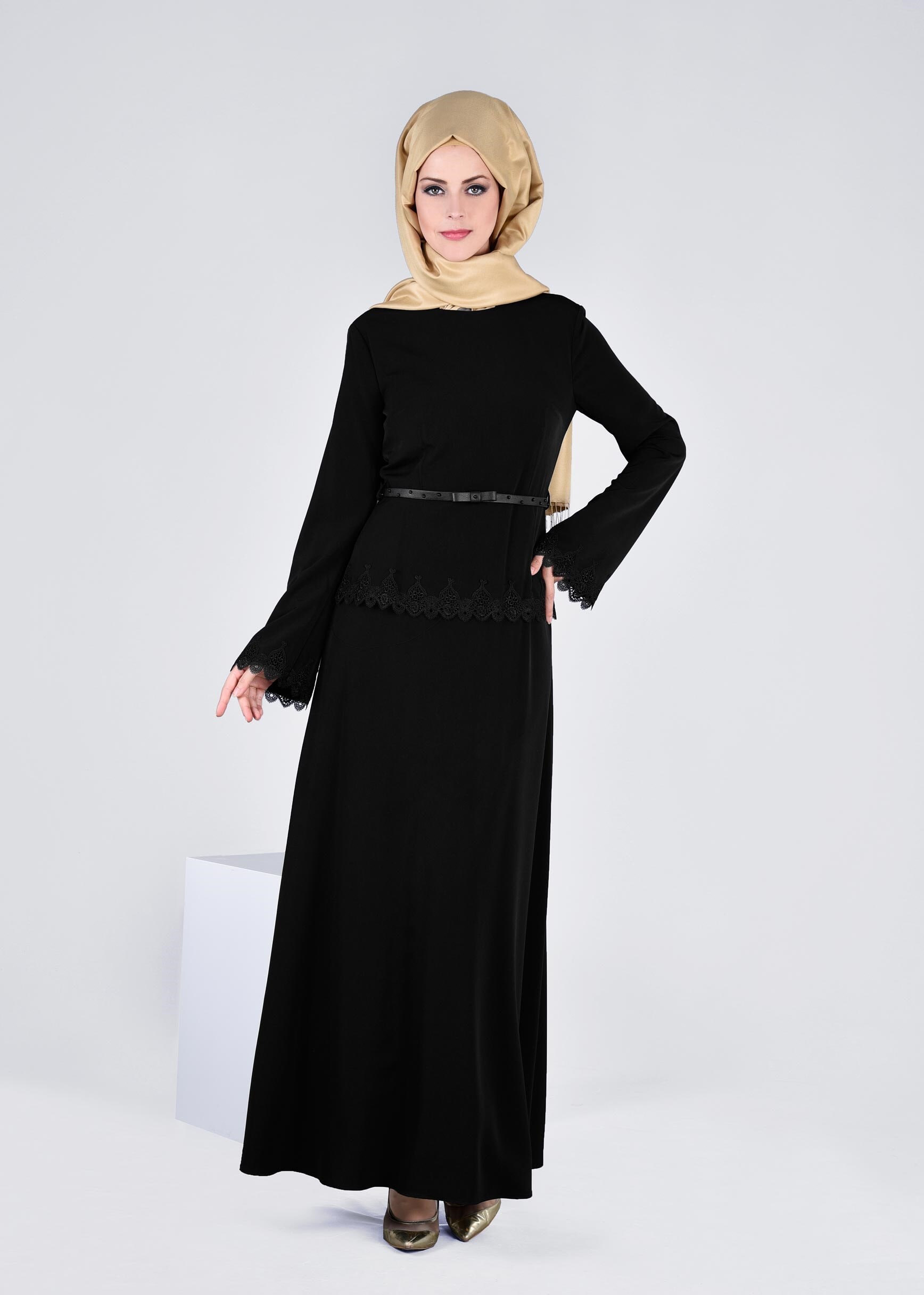 Tesettür giyim SİYAH 4325 CRİSS ELBİSE 38/46 TEK40